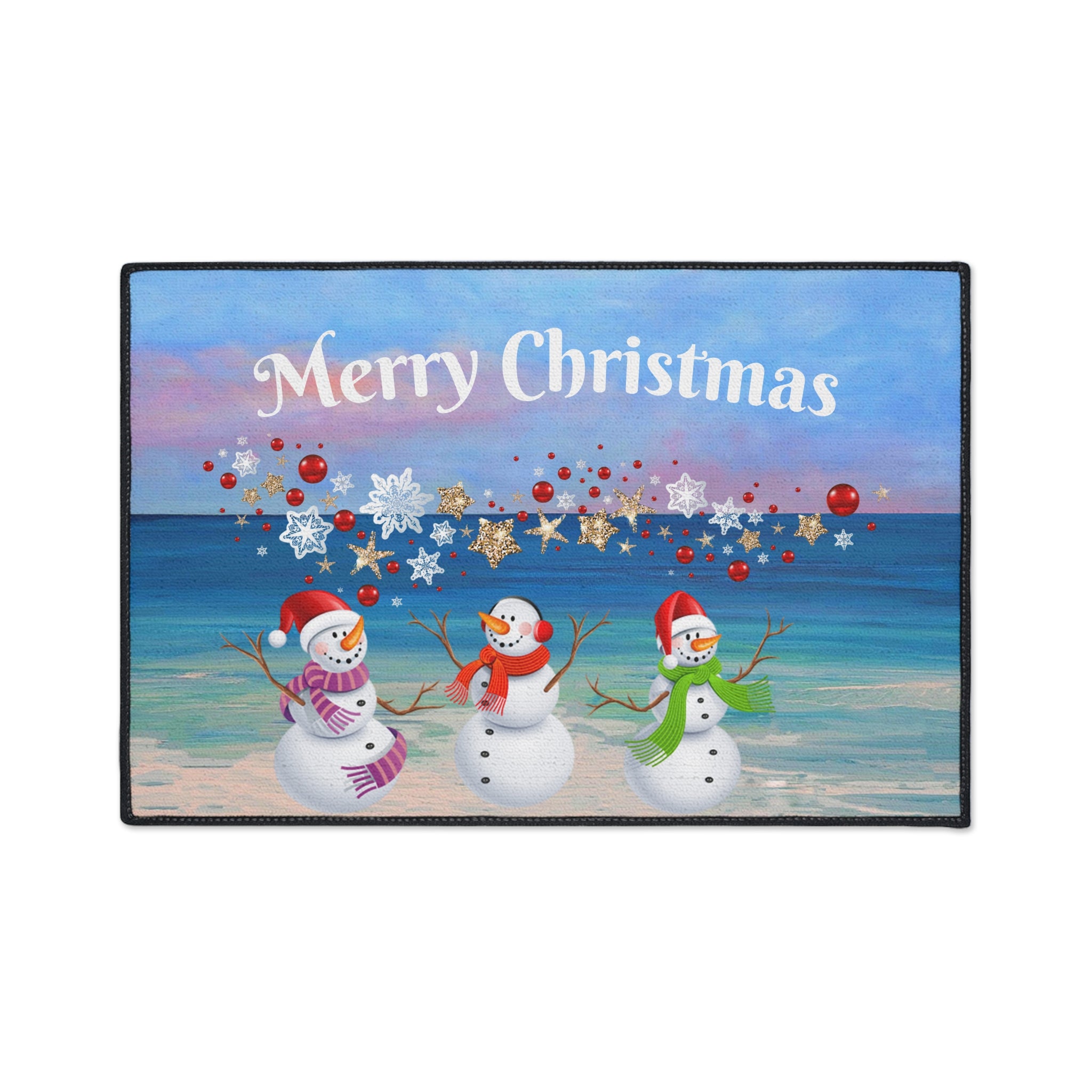 Christmas Snowmen Beach Heavy Duty Floor Mat - Merry Christmas Holiday Doormat