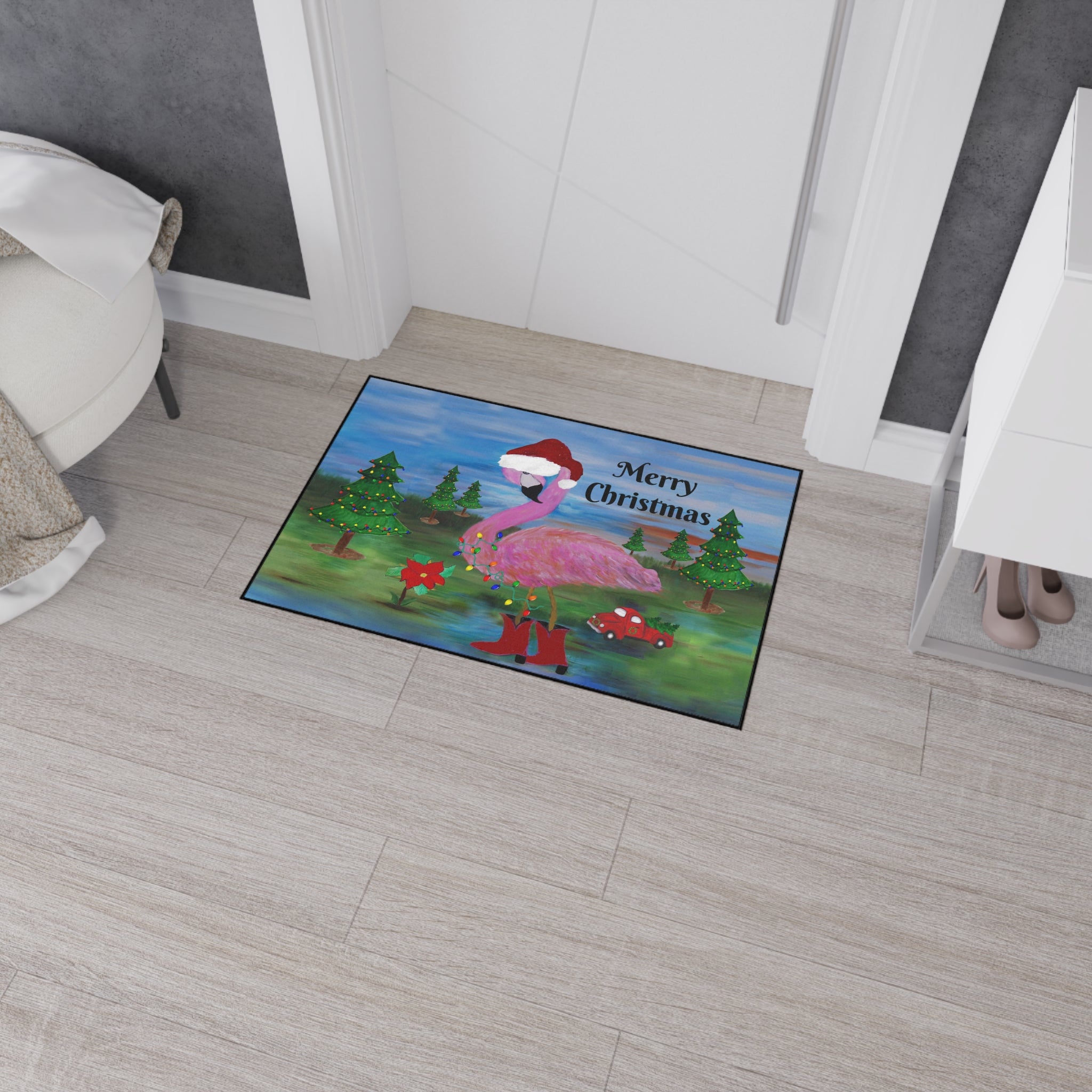 Christmas Flamingo Floor Mat - Merry Christmas Holiday Doormat
