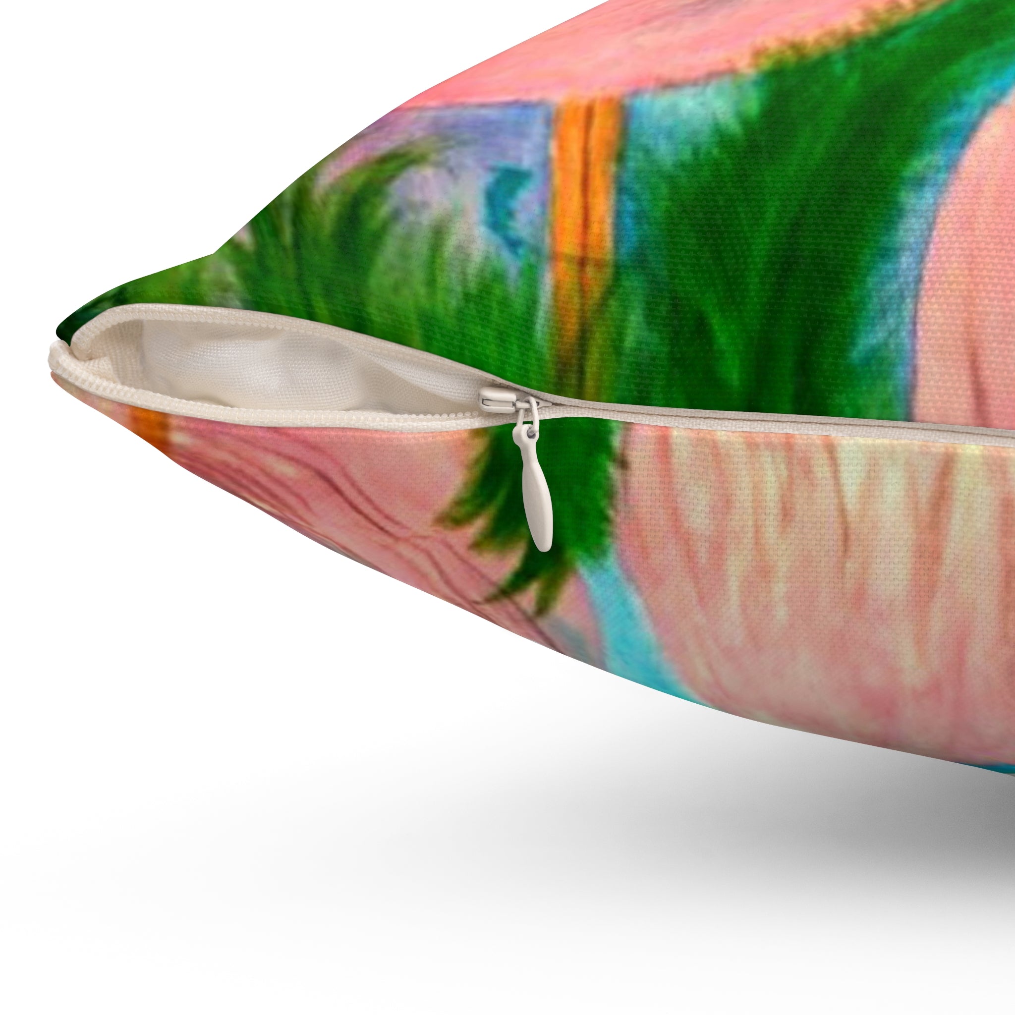 Pink Flamingo Tropical Pillow - Decorative Square Throw Cushion