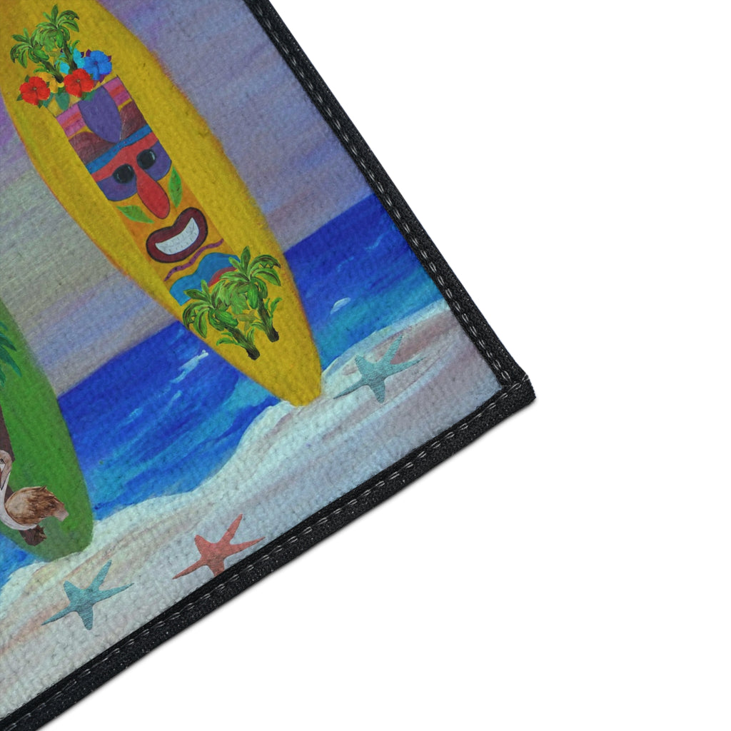 Tropical Surfboard Beach Mat — Heavy Duty Floor Mat with Colorful Surf Art