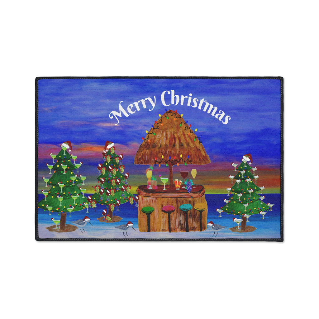 Merry Christmas Tropical Tiki Floor Mat — Heavy Duty Holiday Doormat