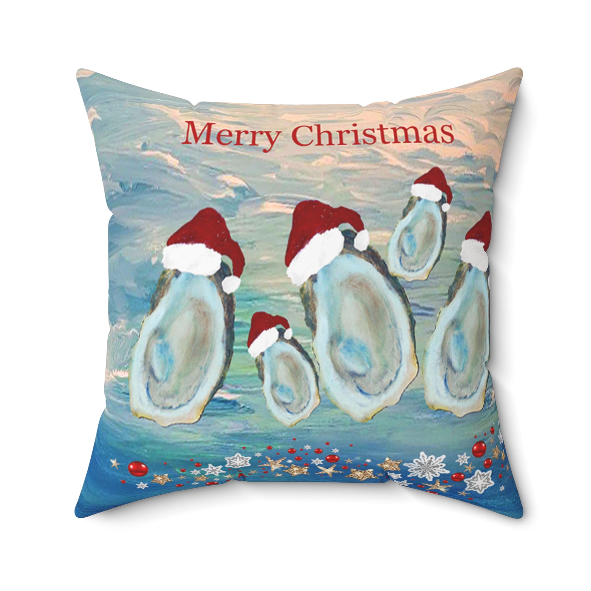 Merry Christmas Oyster Family Holiday Pillow