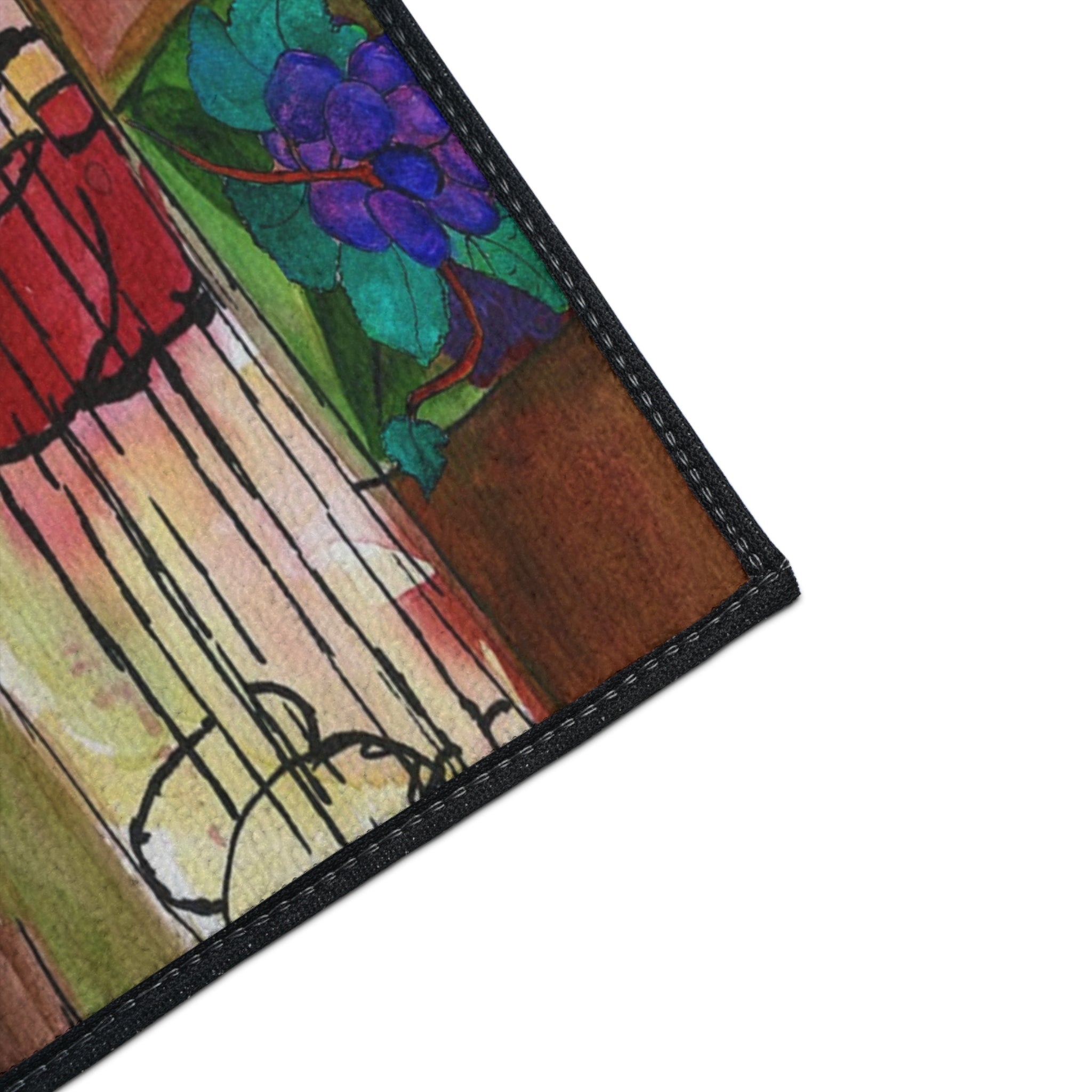 Wine Bottle Art Heavy Duty Floor Mat Vineyard Bar Colorful Grapes & Glasses Entry Rug