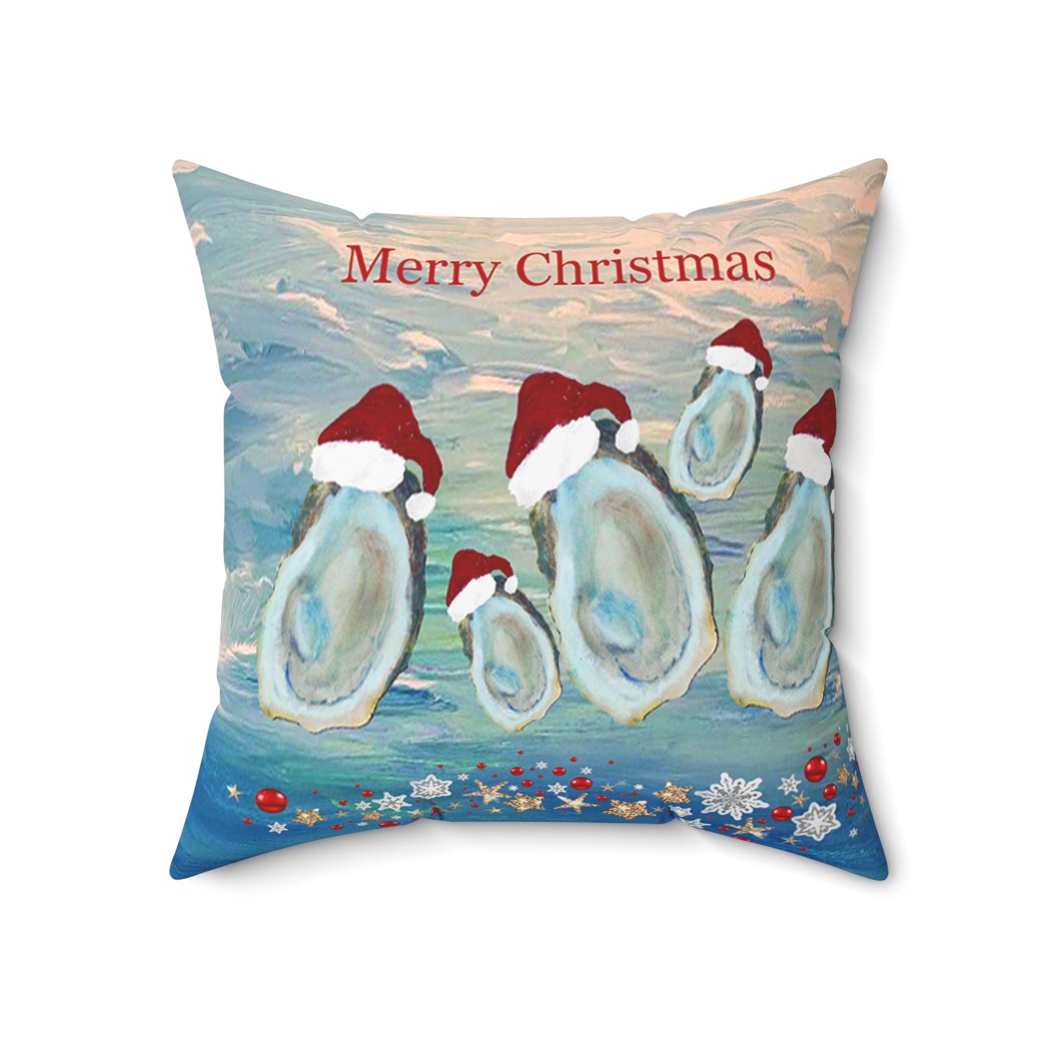 Merry Christmas Oyster Family Holiday Pillow