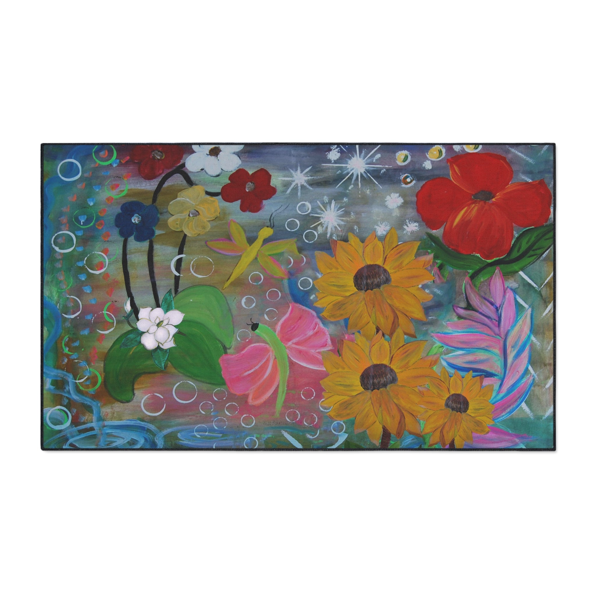 Floral Garden Heavy Duty Floor Mat — Colorful Sunflowers & Poppies Doormat