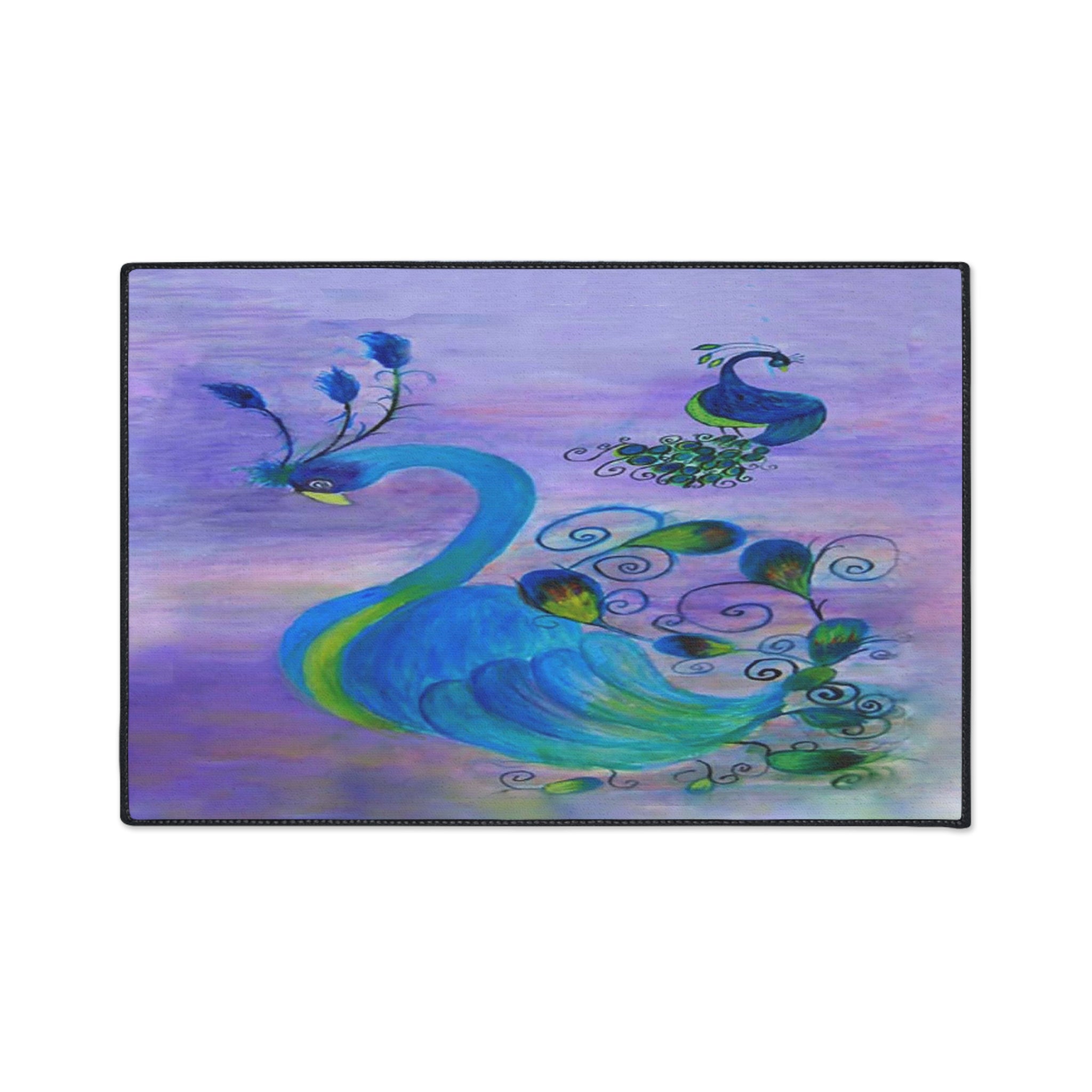 Peacock Art Heavy-Duty Floor Mat — Watercolor Blue & Purple Entry Rug