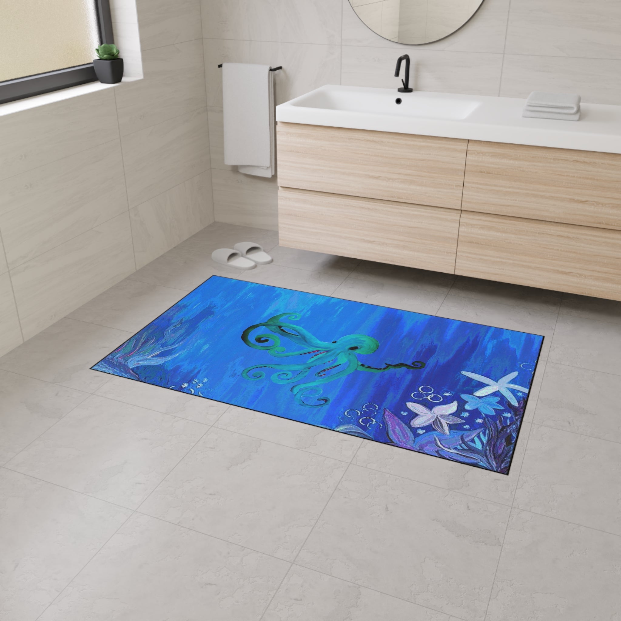 Underwater Octopus Heavy-Duty Floor Mat — Nautical Blue Entry Rug