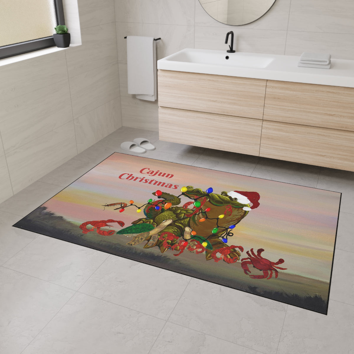 Cajun Christmas Floor Mat – Heavy Duty Holiday Welcome Mat with Crab & Gator Lights
