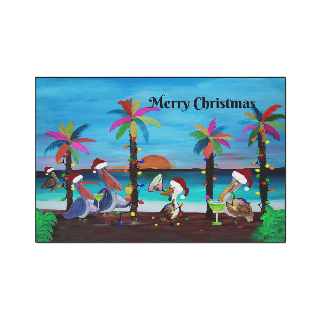 Christmas Pelican Beach Mat — "Merry Christmas" Holiday Doormat