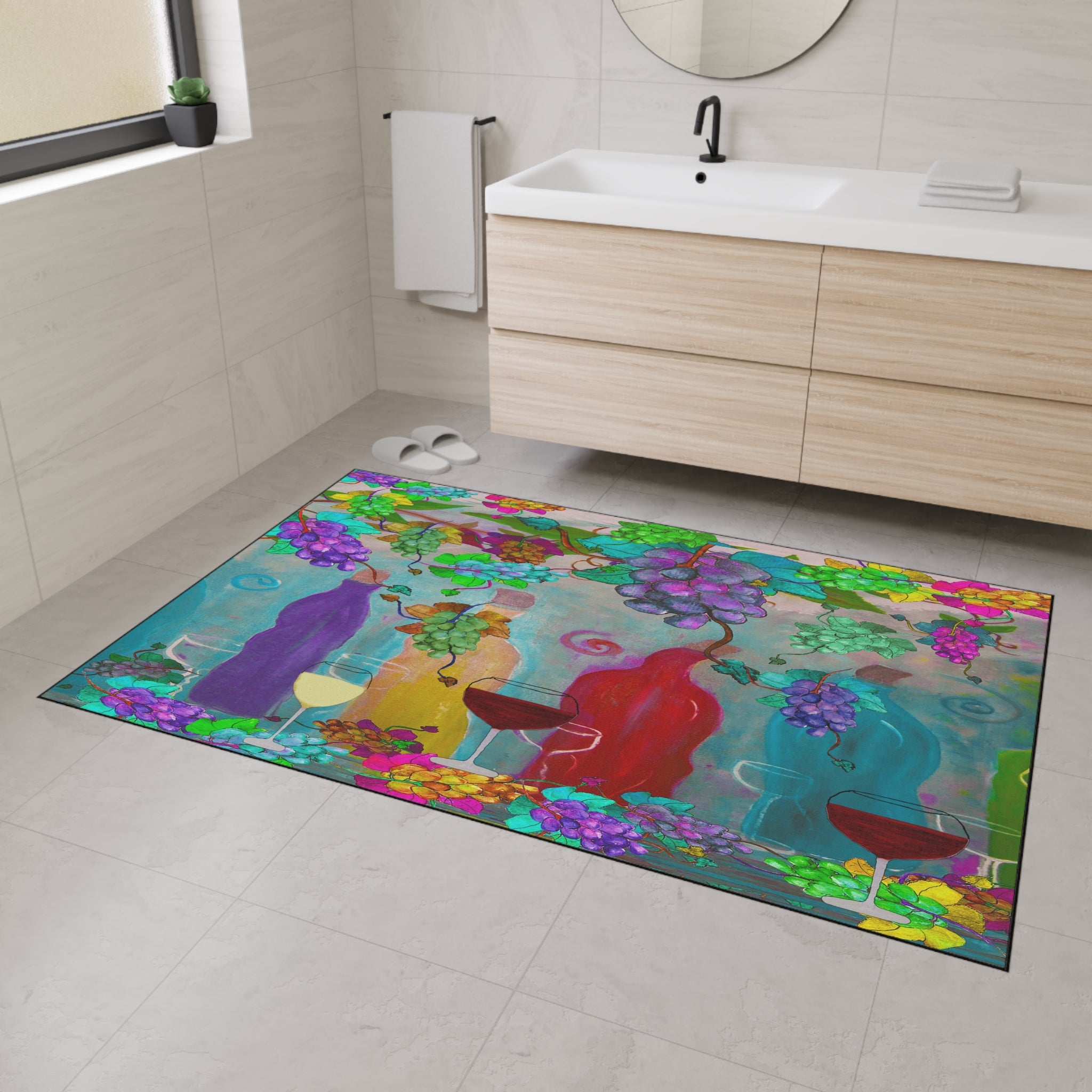 Wine & Grapes Heavy Duty Floor Mat — Colorful Vineyard Kitchen Rug