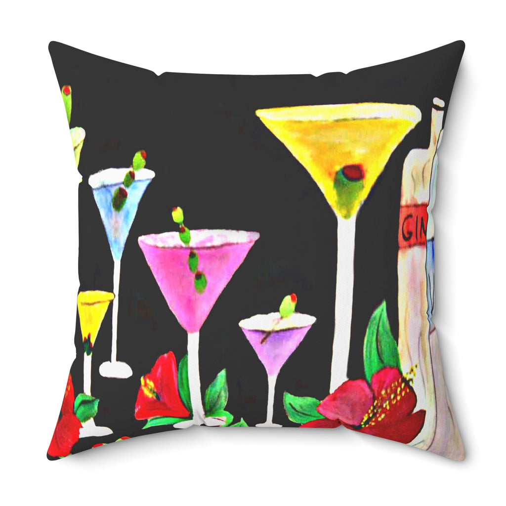 Cocktail Martini Pillow - Colorful Bar Art Decorative Throw Pillow