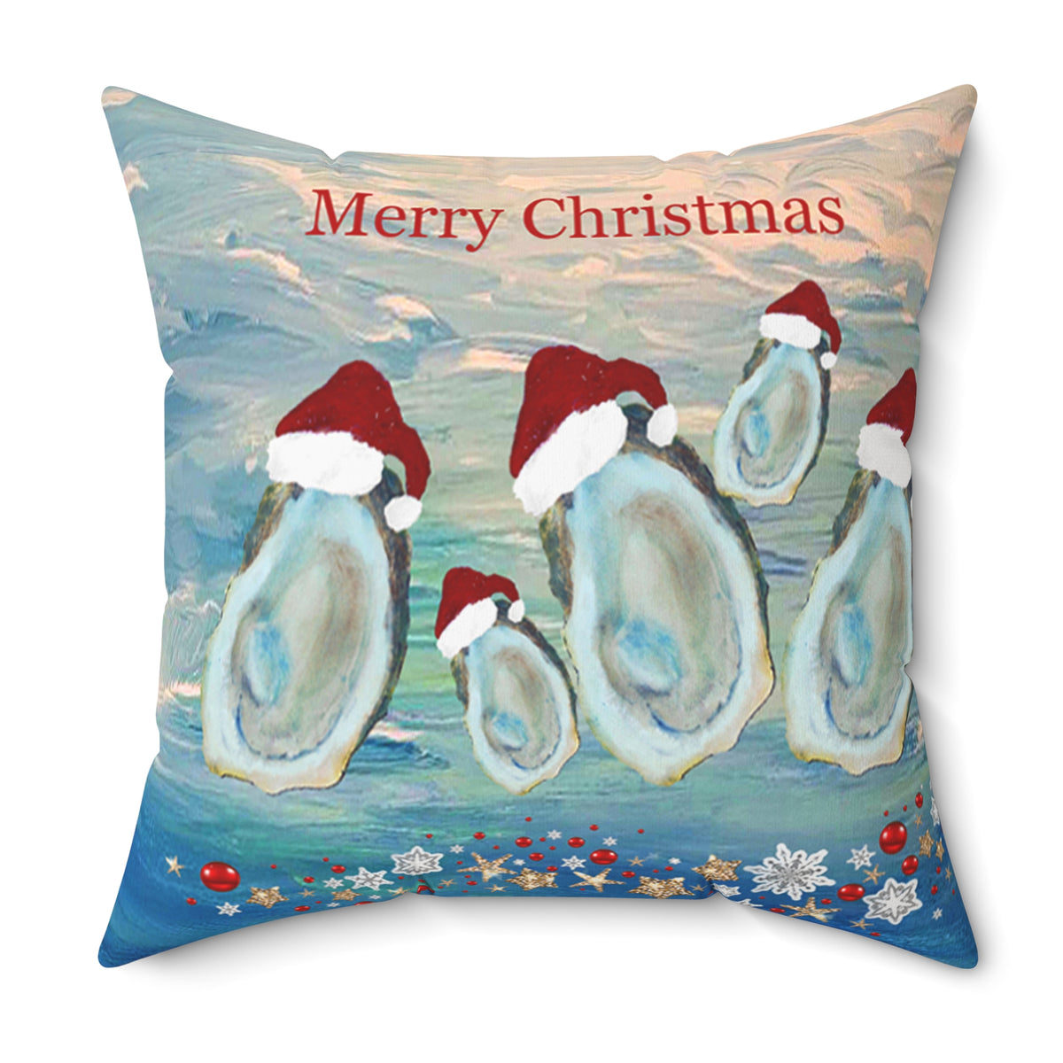 Merry Christmas Oyster Family Holiday Pillow