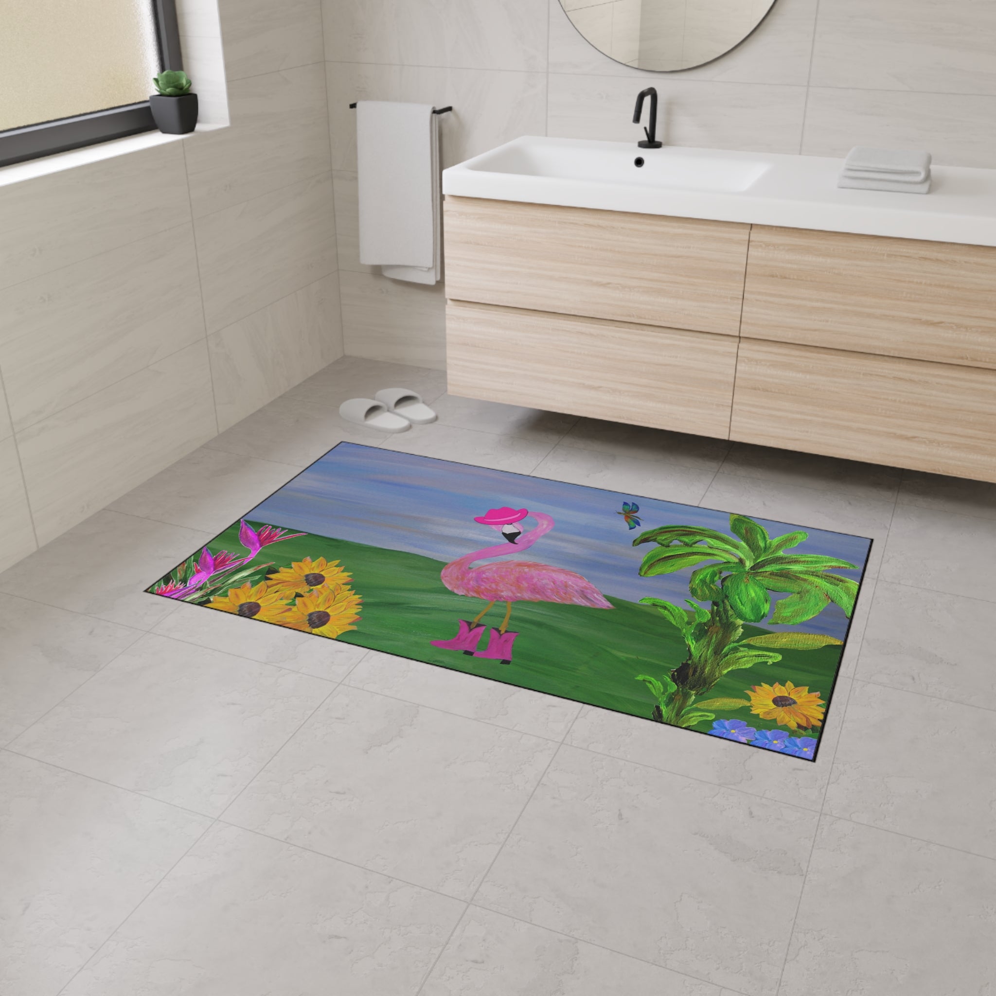 Cowgirl Pink Flamingo in Cowboy boots and hat funny Garden Heavy Duty Floor Mat