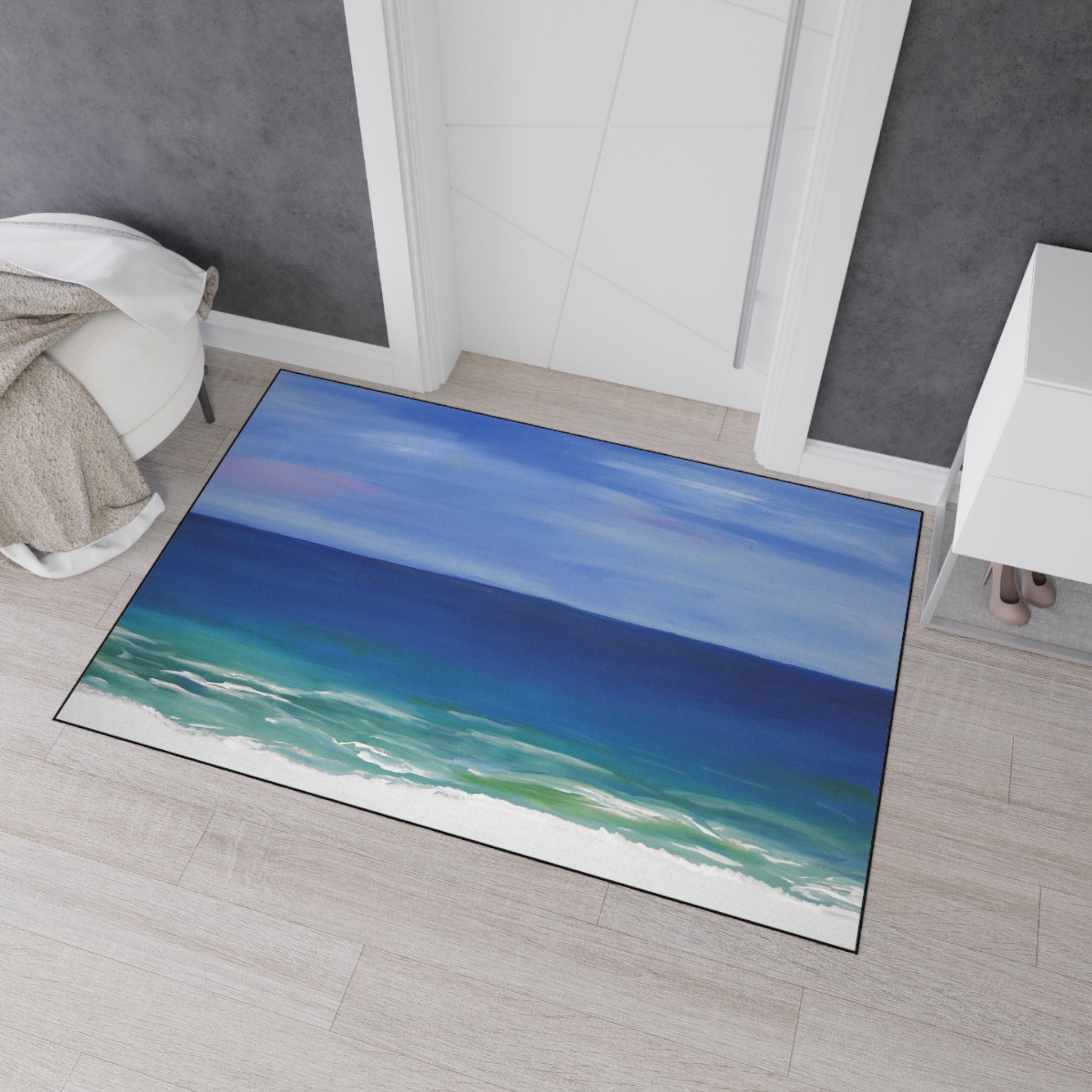 Coastal Beautiful Beach Heavy-Duty Floor Mat — Ocean Beach Seascape Entry Rug