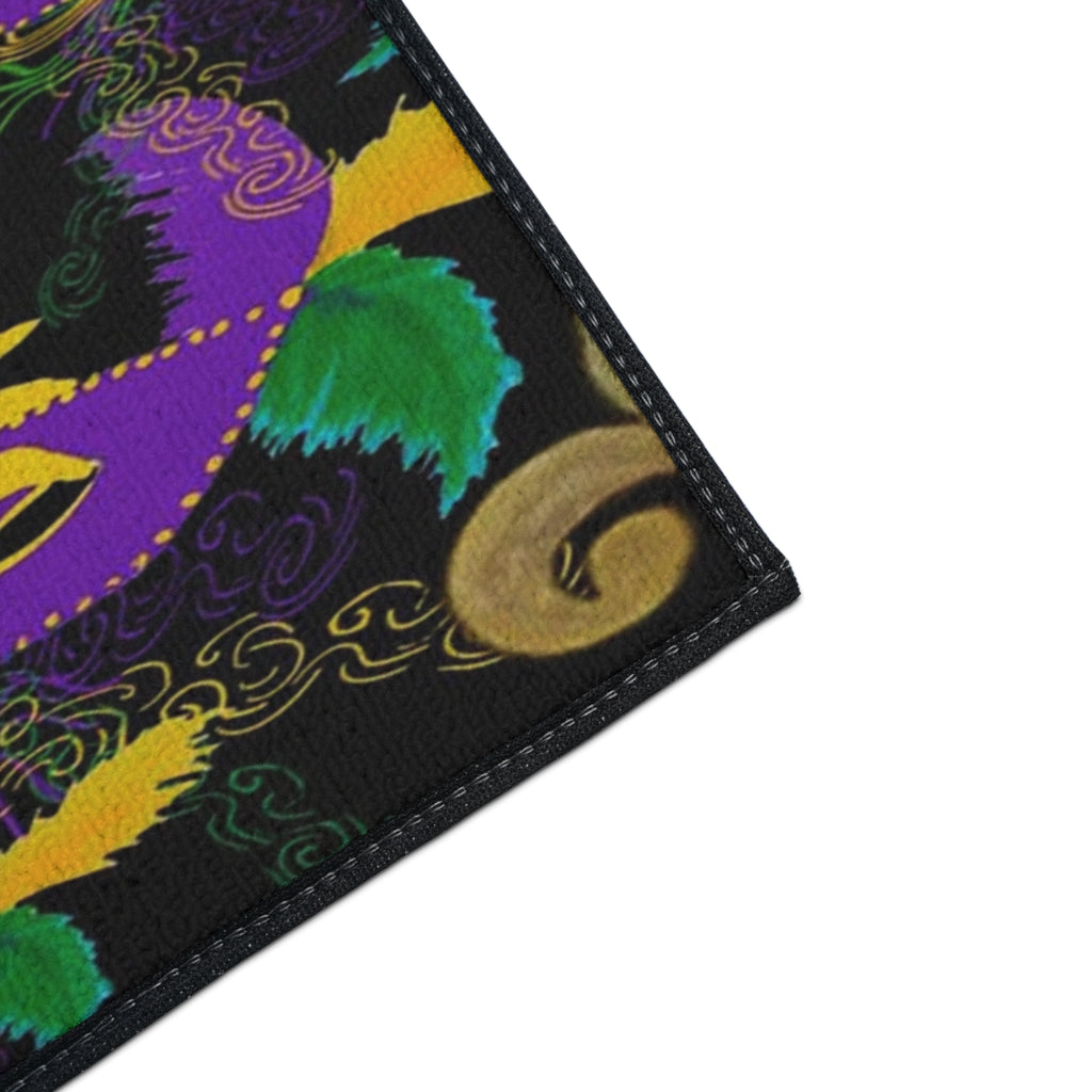 Mardi Gras Fleur-de-Lis Heavy Duty Floor Mat — Purple, Green & Gold Mask Design