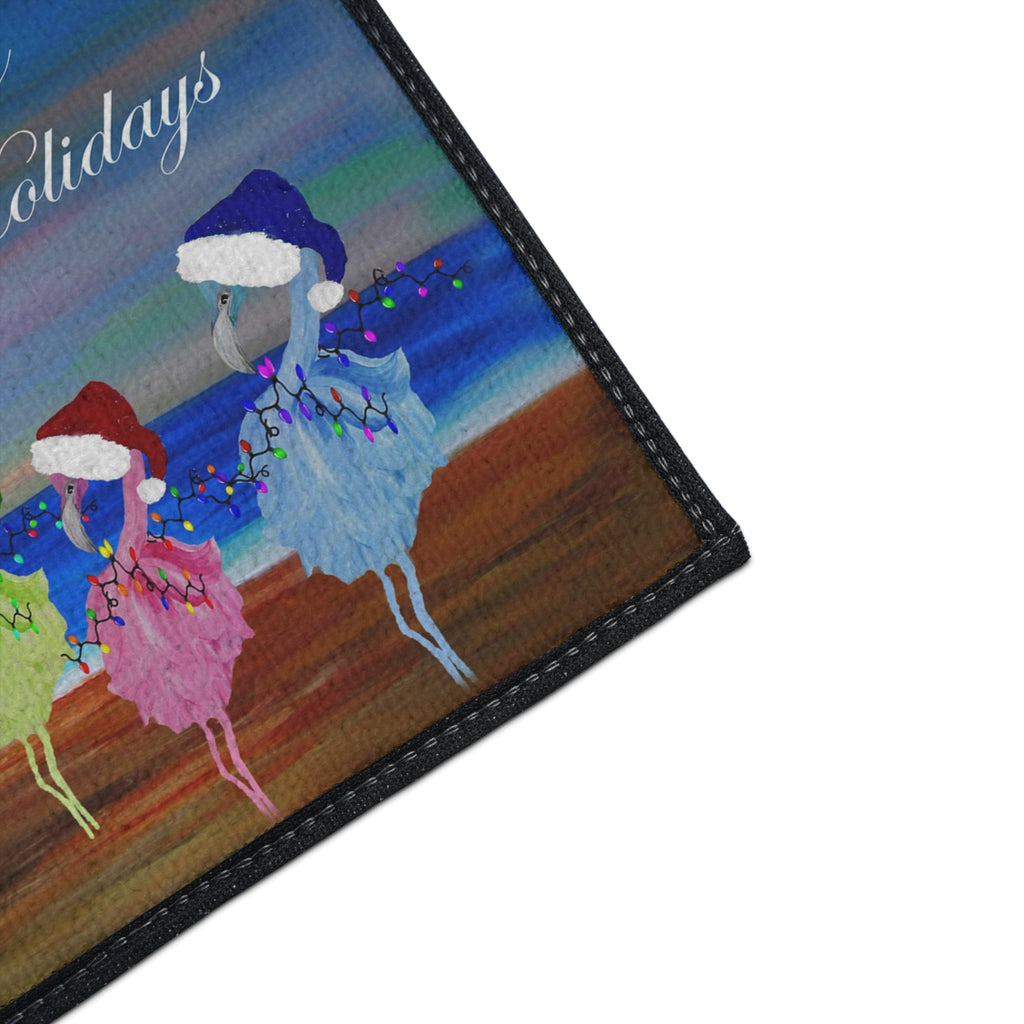Holiday Beach Floor Mat — "Happy Holidays" Palm Tree & Carolers Doormat