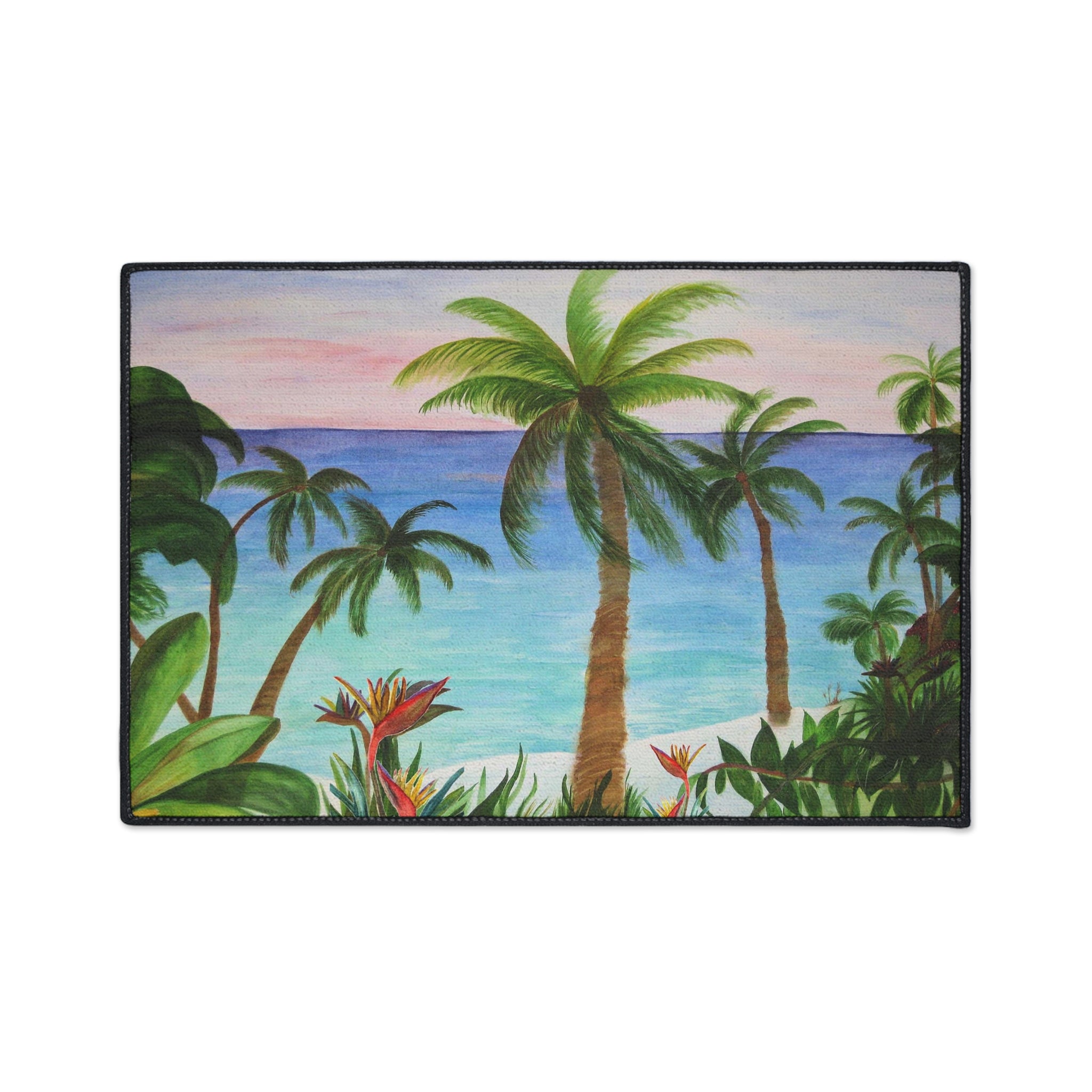 Tropical Palm Beach Floor Mat — Heavy Duty Non-Slip Entrance Rug