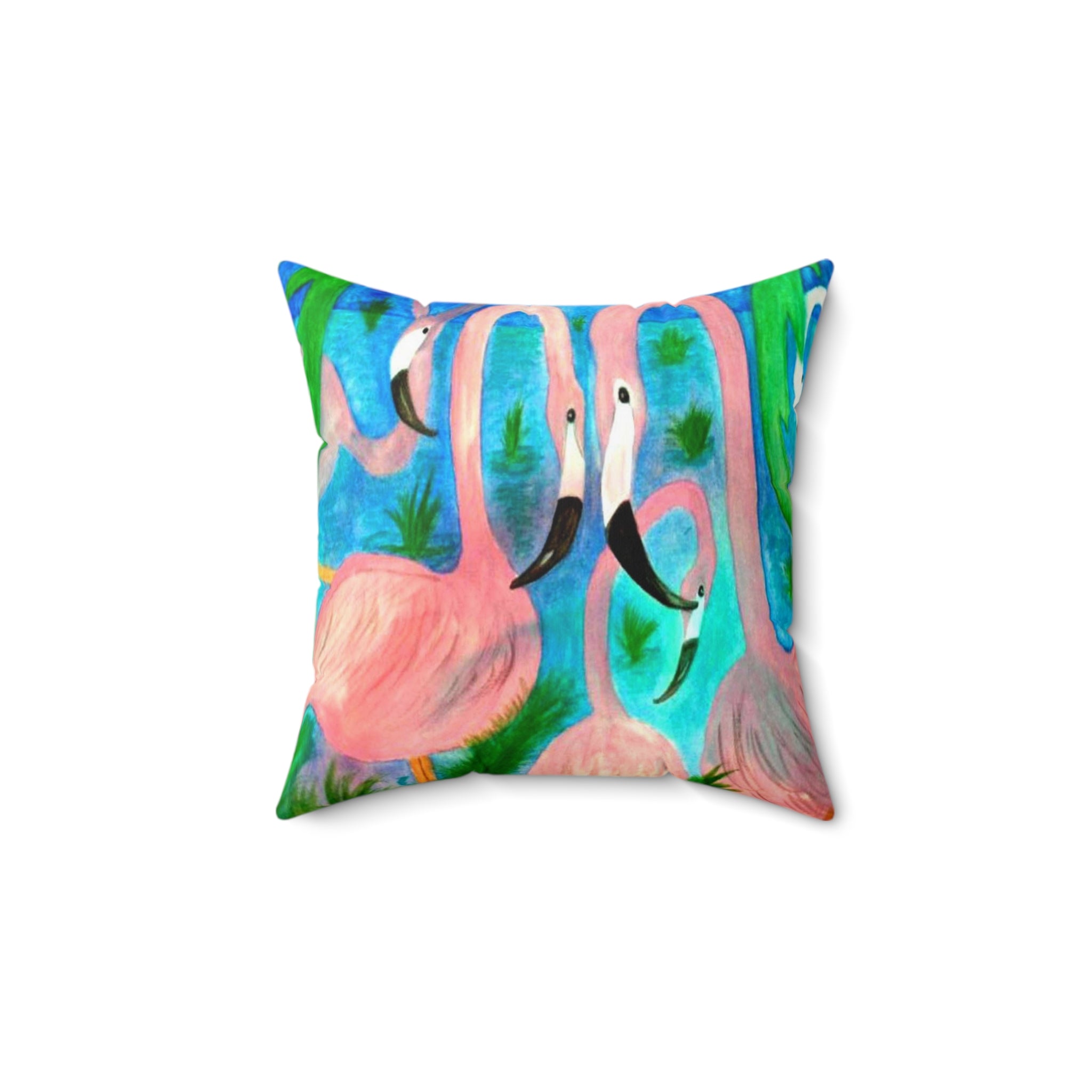Pink Flamingo Tropical Pillow - Decorative Square Throw Cushion