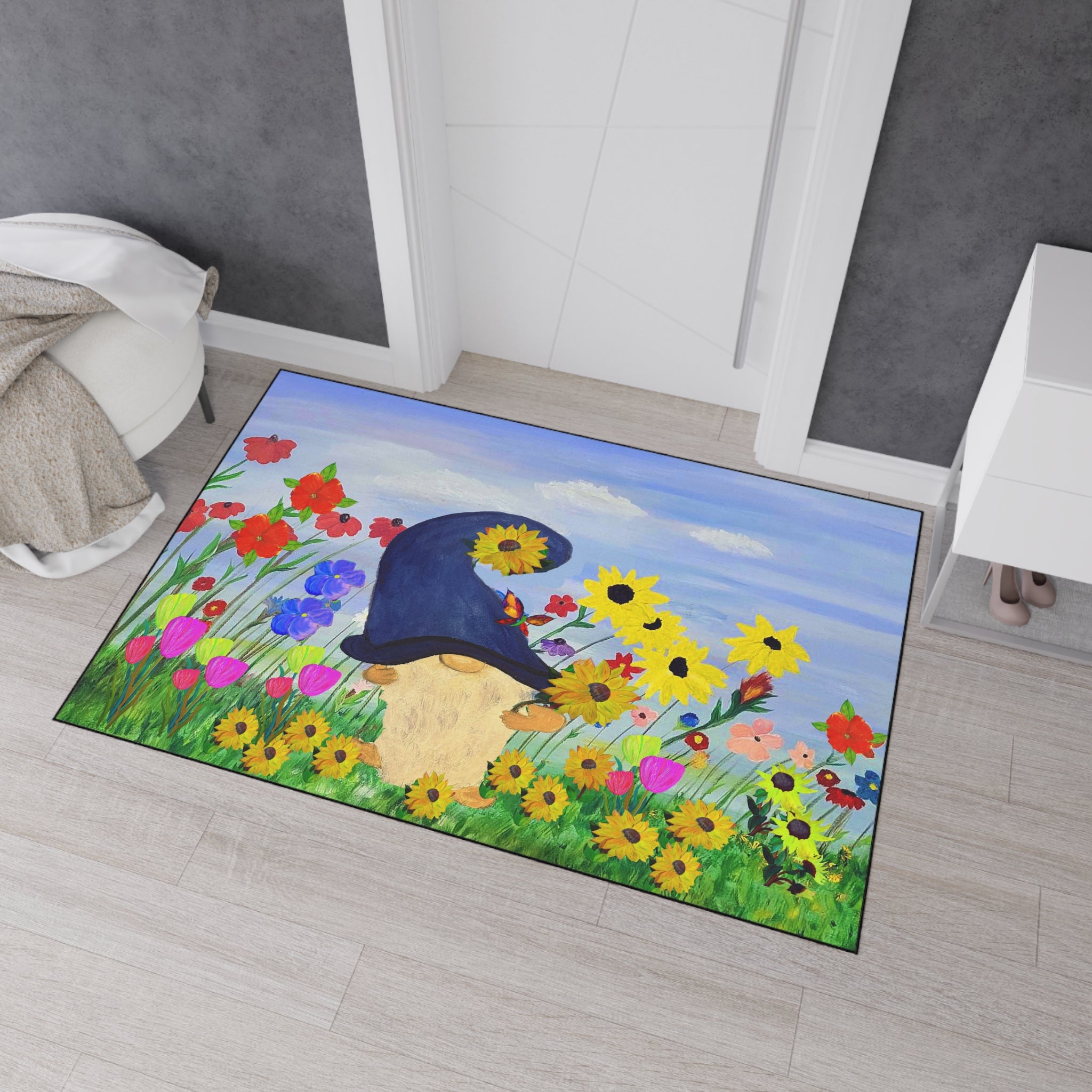 Gnome in Wildflower Garden Heavy Duty Floor Mat