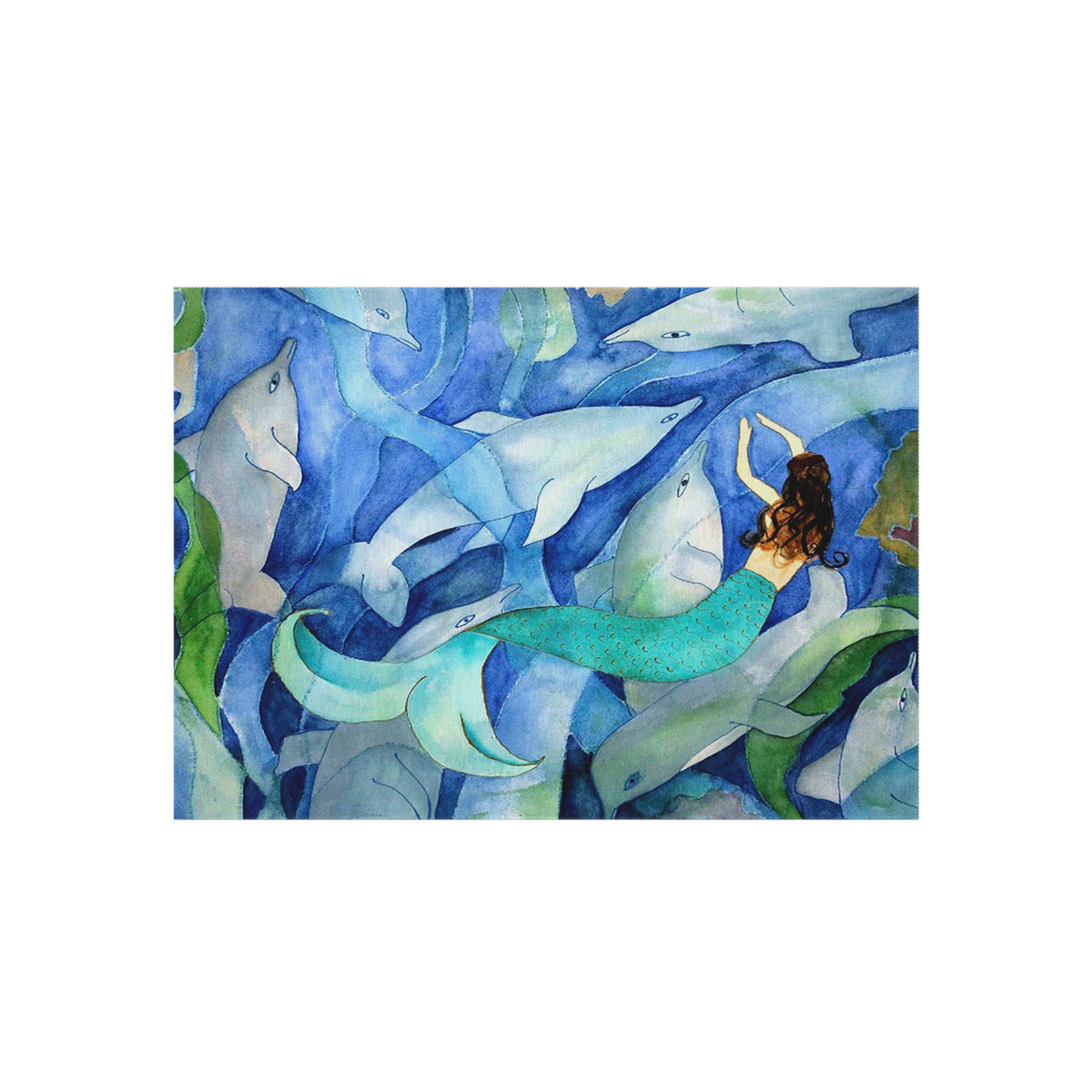 Mermaid & Dolphins Outdoor Rug — Nautical Coastal Patio Mat