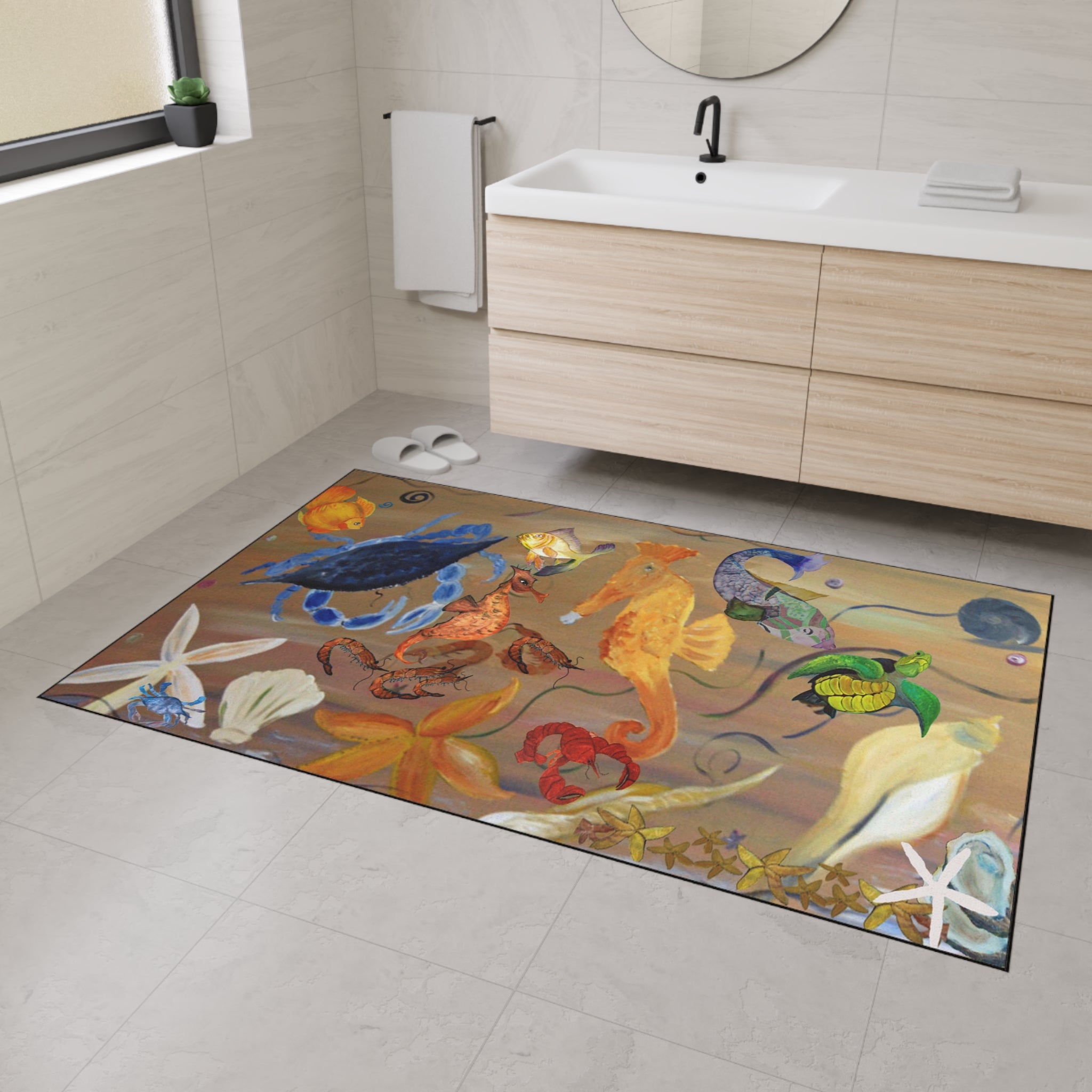 Underwater Garden Heavy-Duty Floor Mat — Colorful Seahorse & Sea Life Welcome Mat