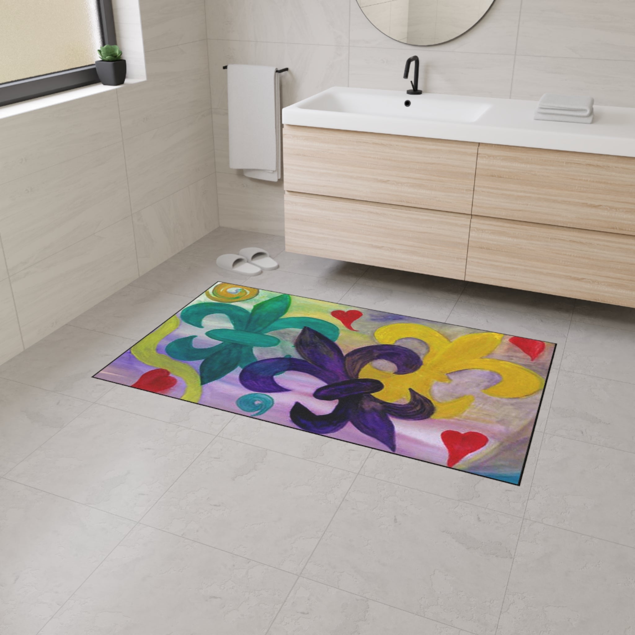 Mardi Gras Fleur-de-Lis Heavy Duty Floor Mat — Colorful Hearts & Fleur Design