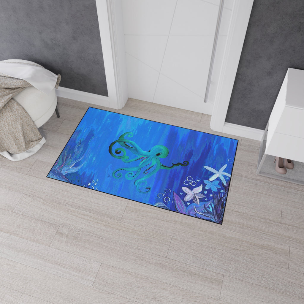 Underwater Octopus Heavy-Duty Floor Mat — Nautical Blue Entry Rug
