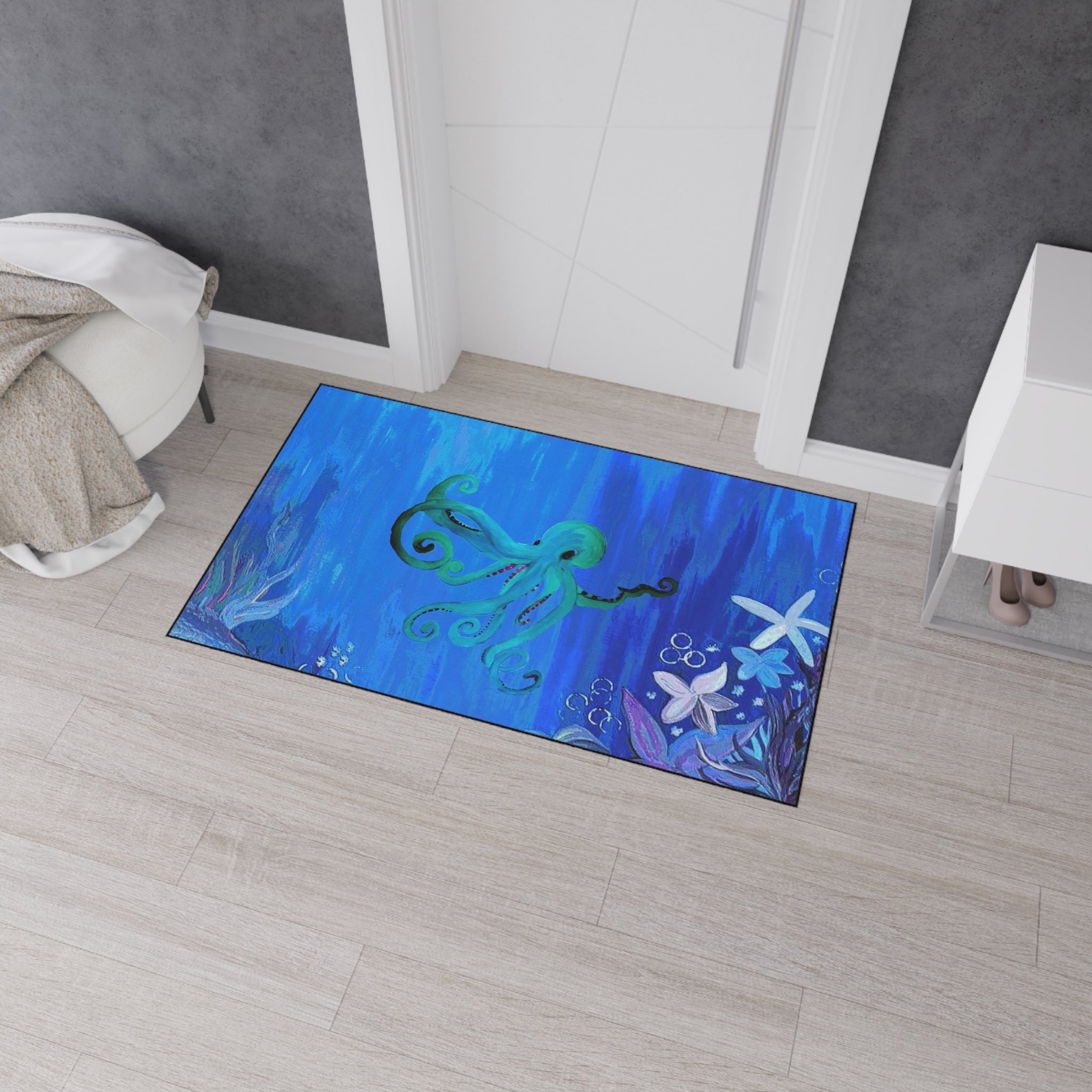 Underwater Octopus Heavy-Duty Floor Mat — Nautical Blue Entry Rug