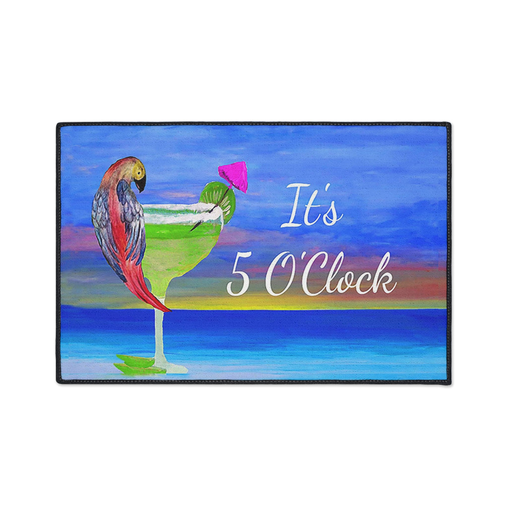 It's 5 O'Clock Parrot Margarita Beach Cocktail Floor Mat - Tropical Parrot Drink Doormat