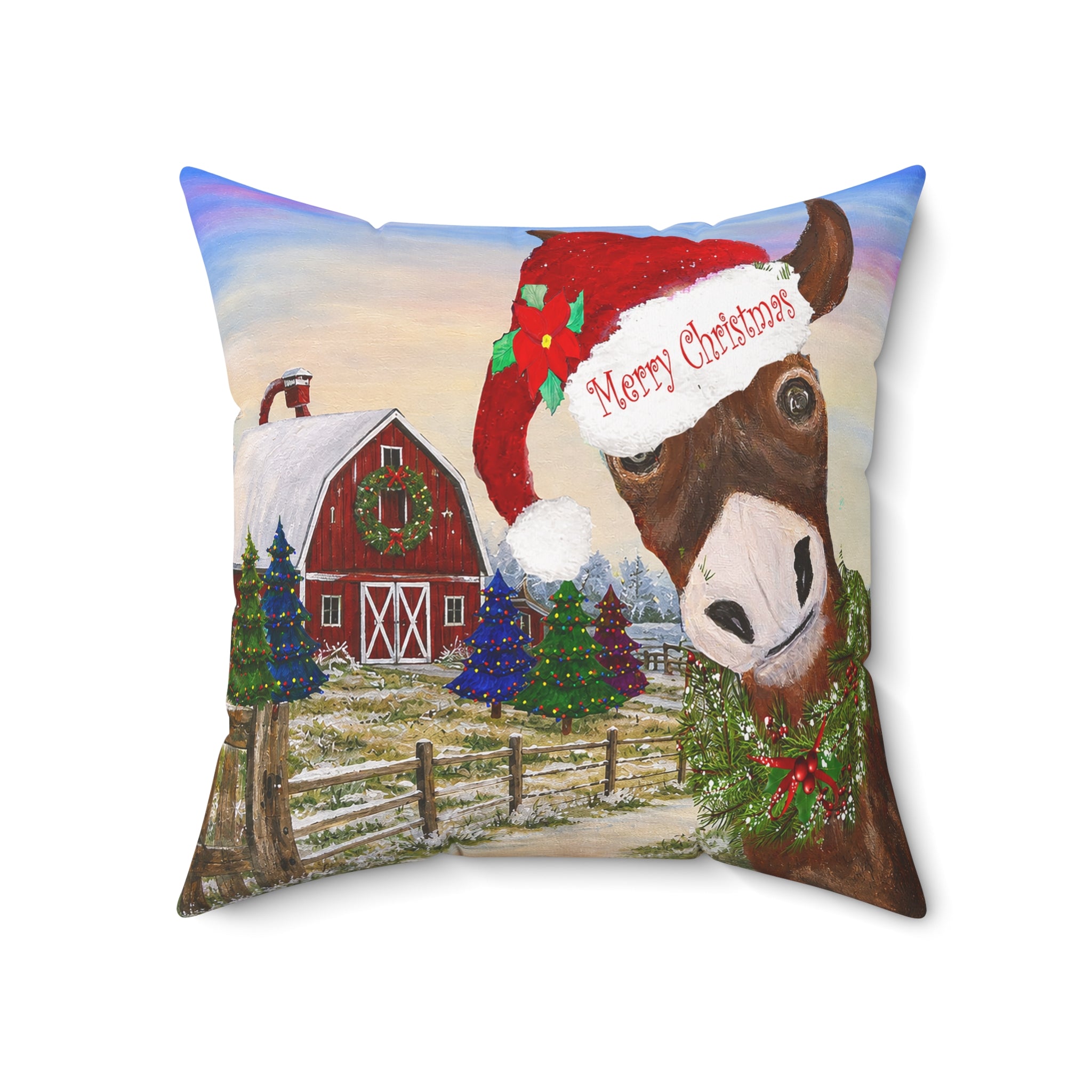 Christmas Donkey Throw Pillow - 'Merry Christmas' Festive Farmhouse Decor