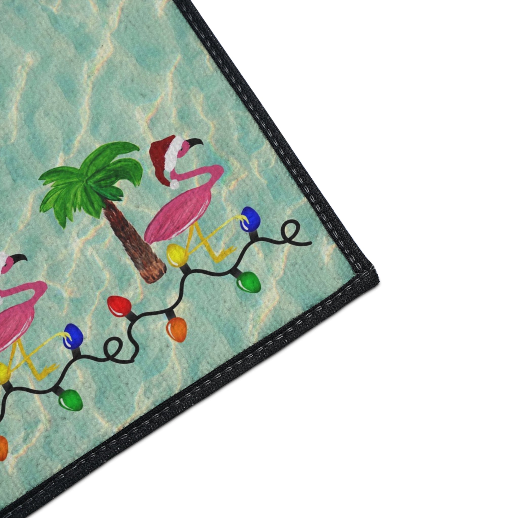 Tropical Flamingo Christmas Floor Mat — Merry Christmas Poolside Doormat