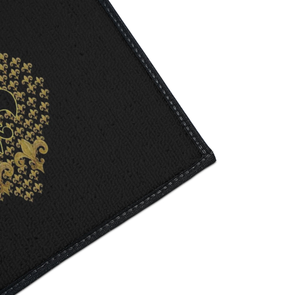 Fleur-de-Lis Heavy Duty Floor Mat — Black & Gold Decorative Entry Rug