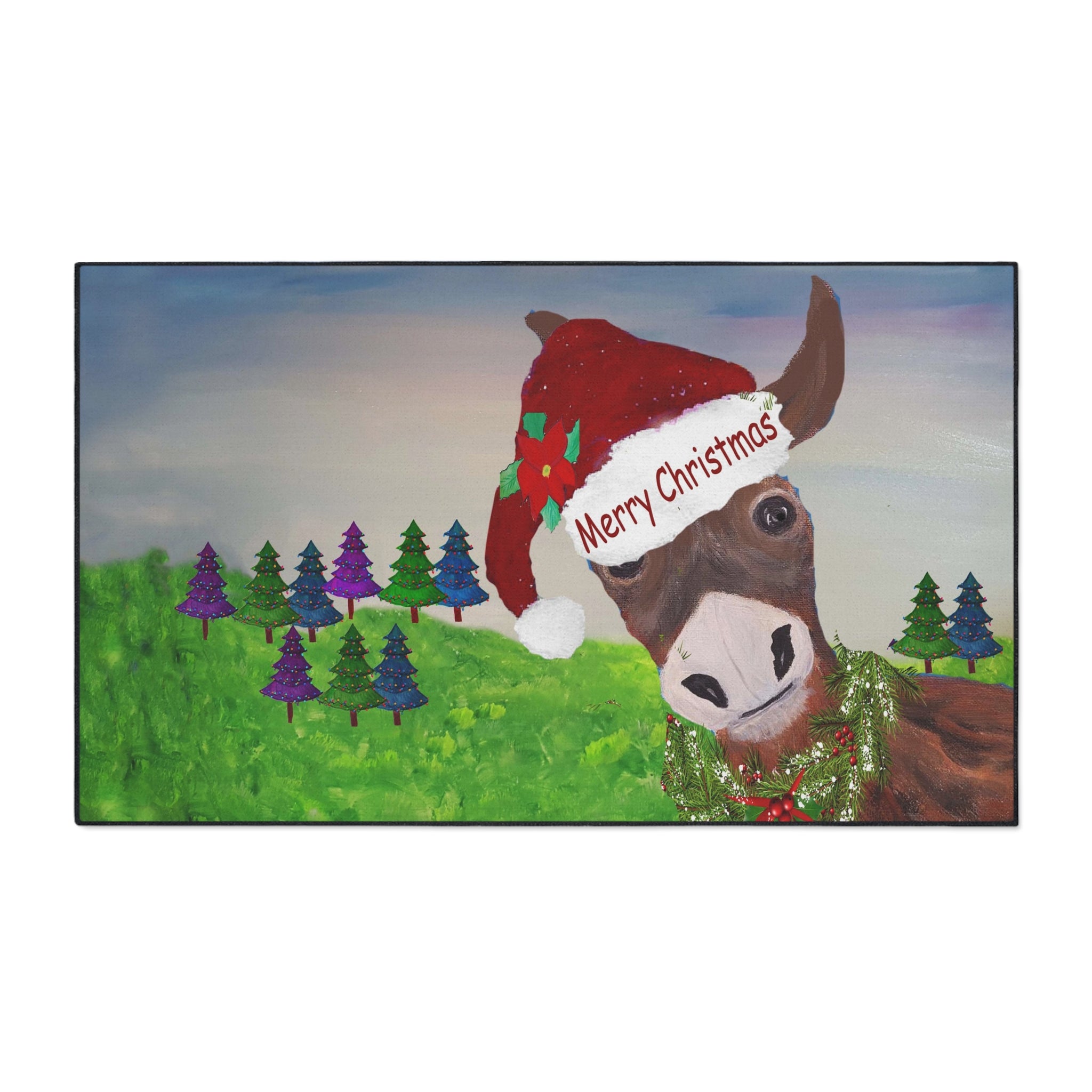 Christmas Donkey Floor Mat — Merry Christmas Holiday Welcome Rug