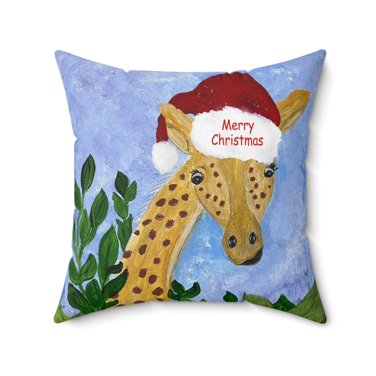 Christmas Giraffe Pillow - 'Merry Christmas' Holiday Decorative Throw Pillow