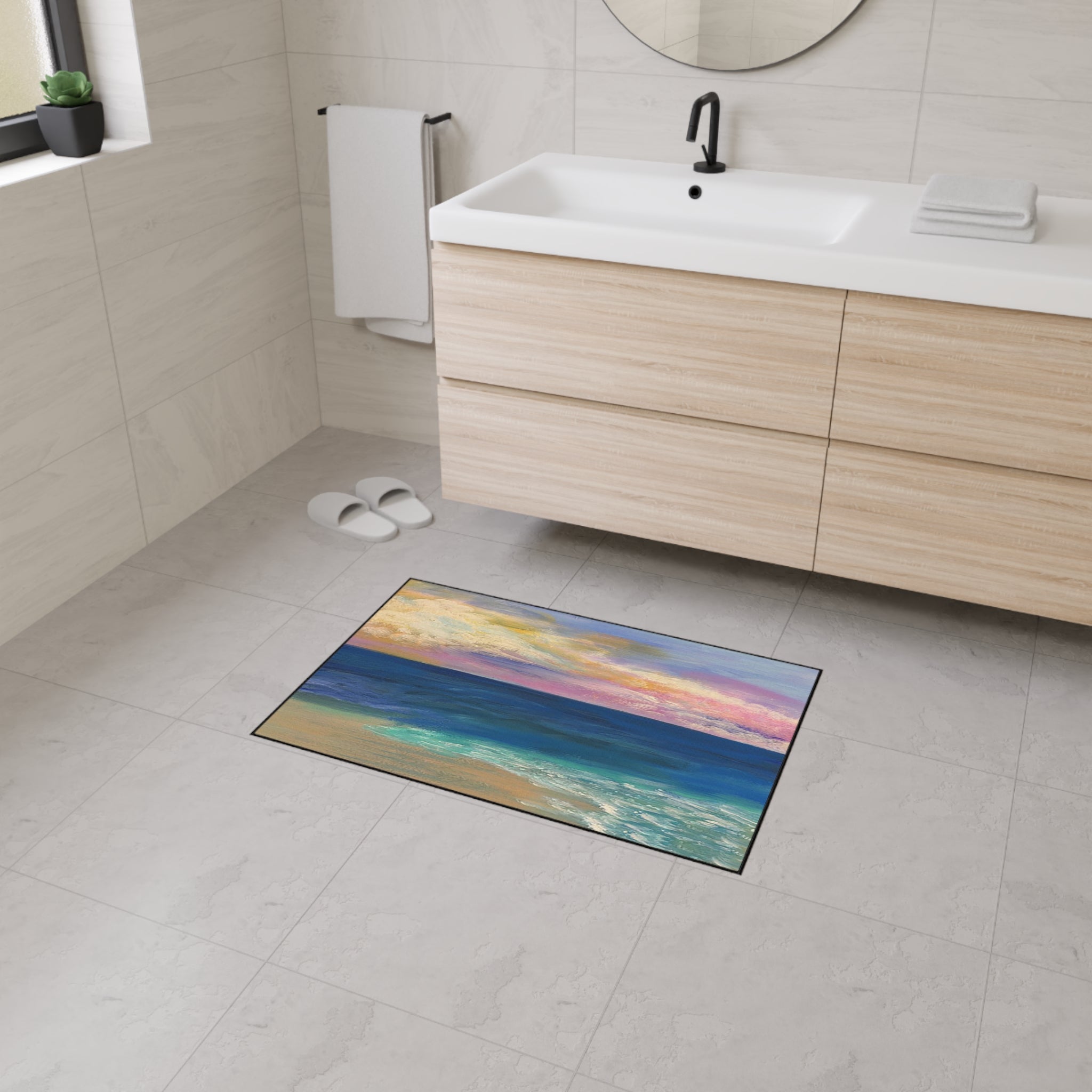 Coastal Sunset Floor Mat — Heavy-Duty Ocean Beach Entrance Rug