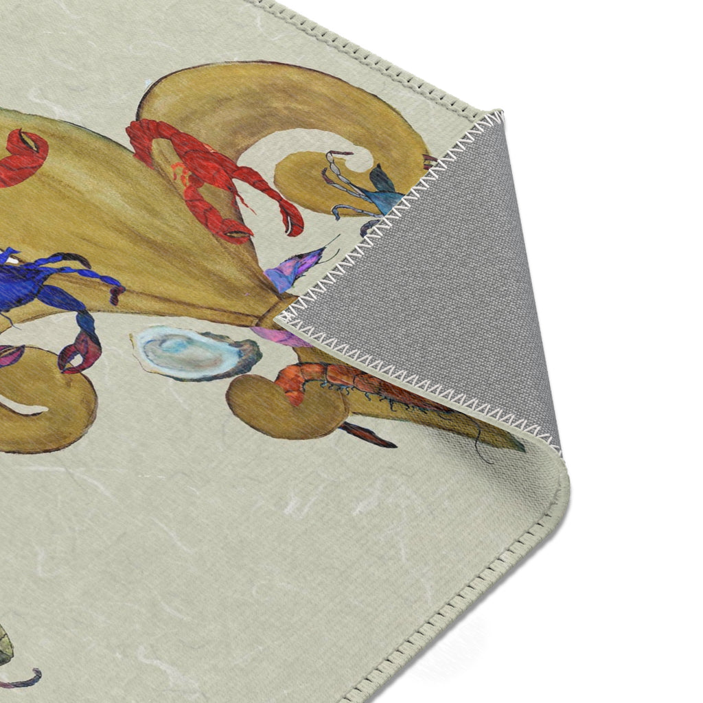 Cajun Fleur-de-Lis Area Rug — Gold with seafood Accents Mat