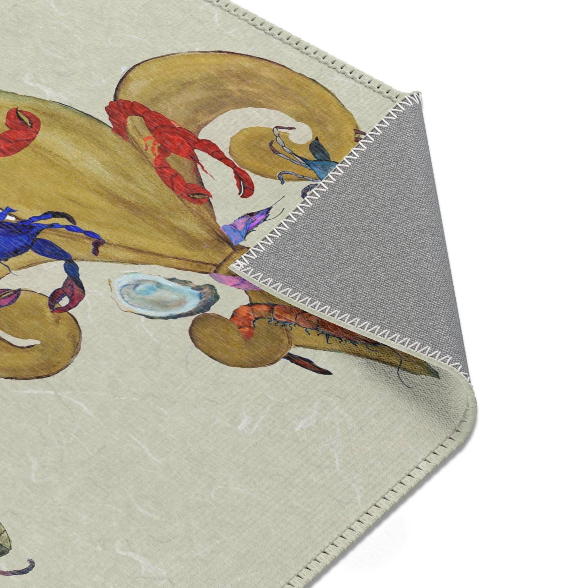 Cajun Fleur-de-Lis Area Rug — Gold with seafood Accents Mat