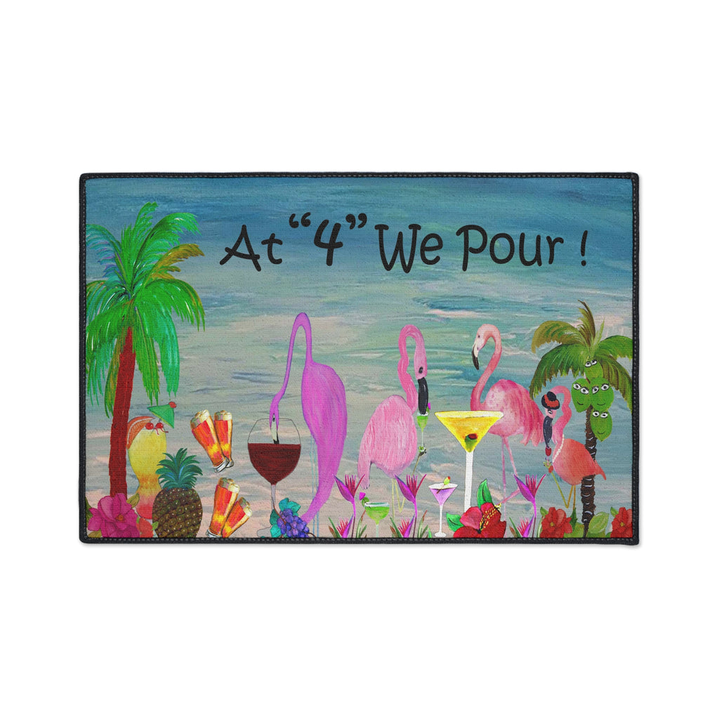 Tropical Flamingo Cocktails Doormat — "At '4' We Pour!" Heavy Duty Floor Mat