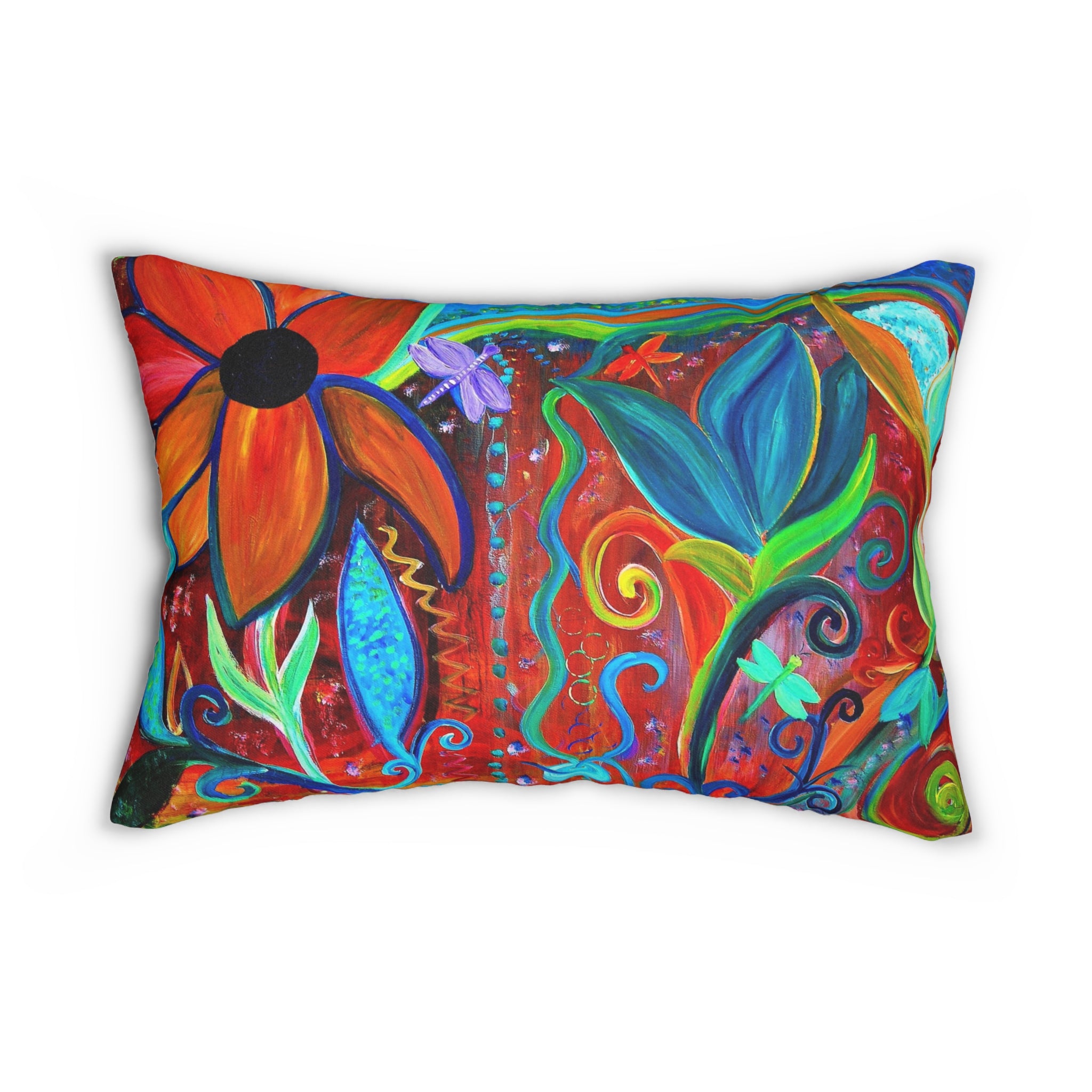 Abstract Floral Colorful Spun Polyester Lumbar Pillow from my intuitive art