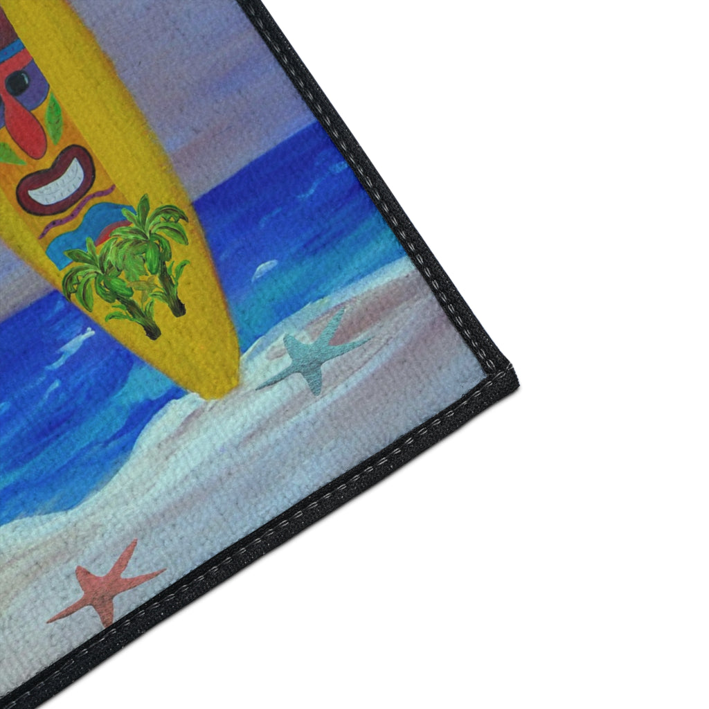 Tropical Surfboard Beach Mat — Heavy Duty Floor Mat with Colorful Surf Art