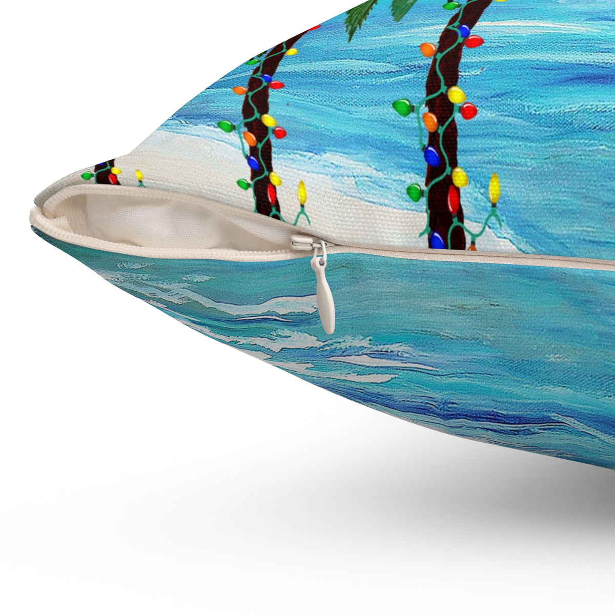 Coastal Christmas Throw Pillow - Tropical Palm Tree Beach Holiday Decor