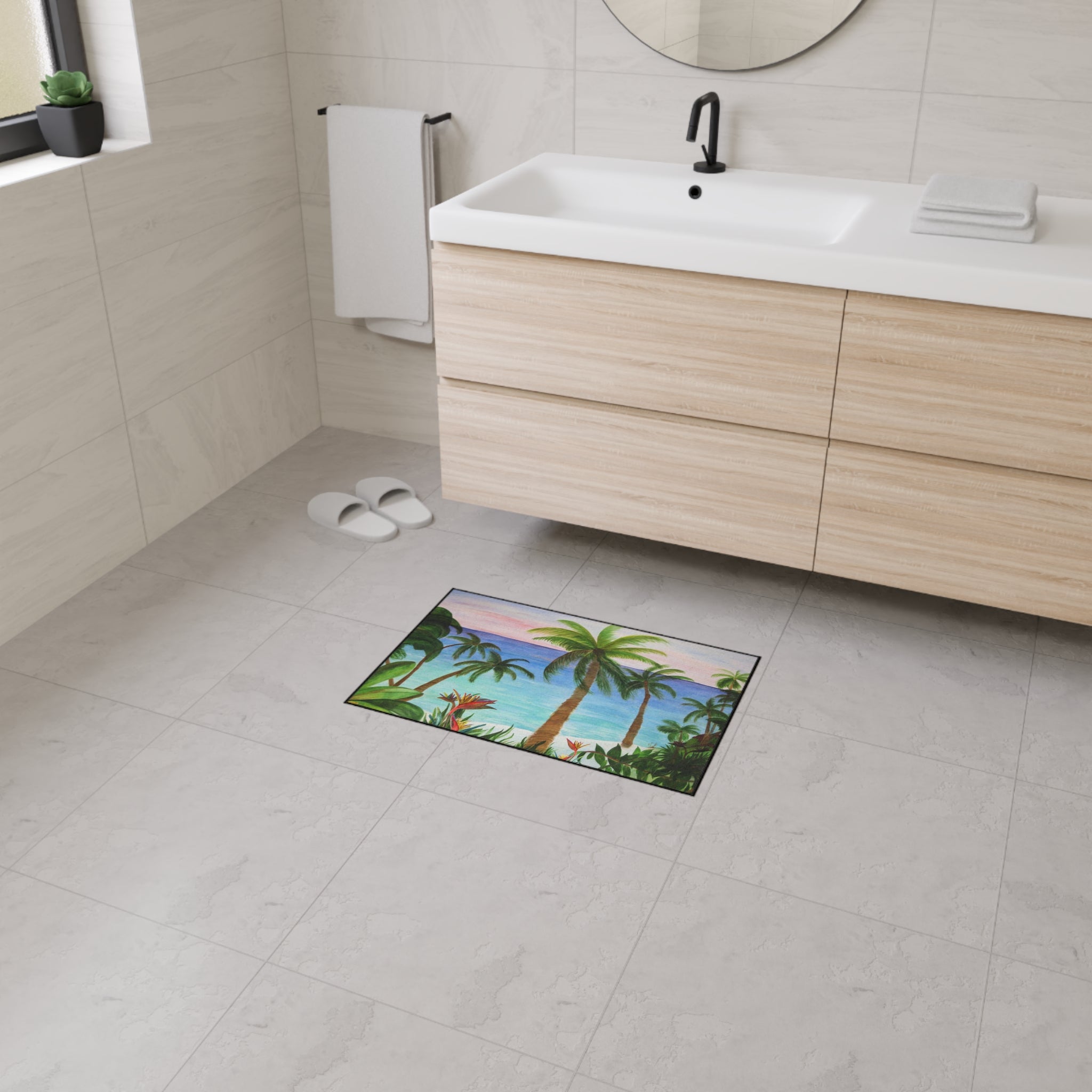 Tropical Palm Beach Floor Mat — Heavy Duty Non-Slip Entrance Rug