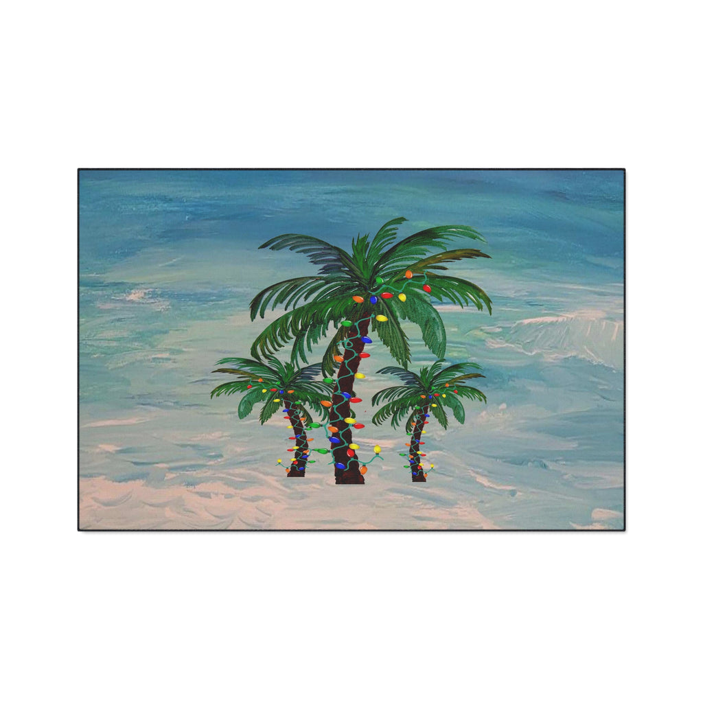 Tropical Palm Floor Mat — Palm Trees with String Lights Beach Doormat