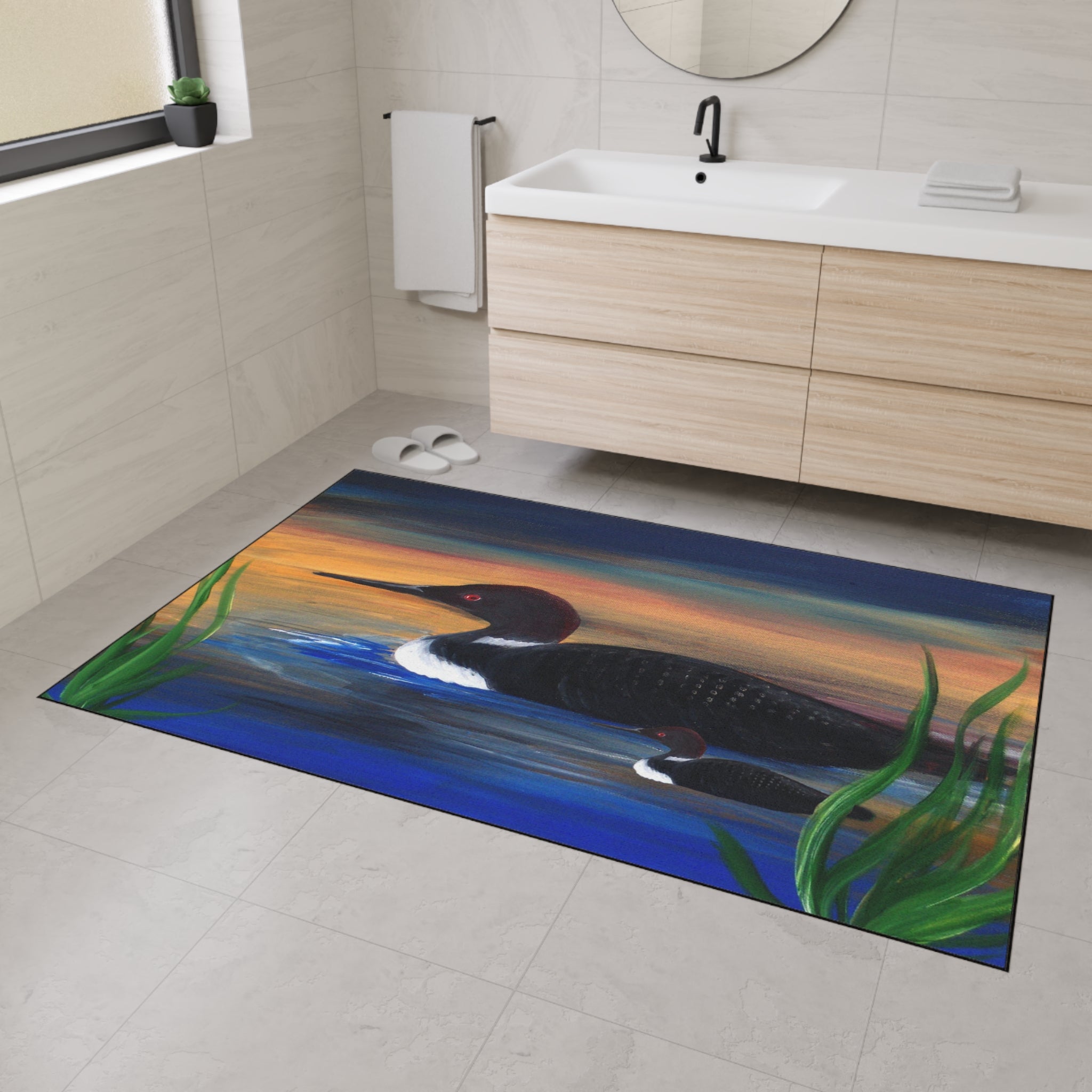 Loons at Dusk Heavy-Duty Floor Mat Lake House doormat rug