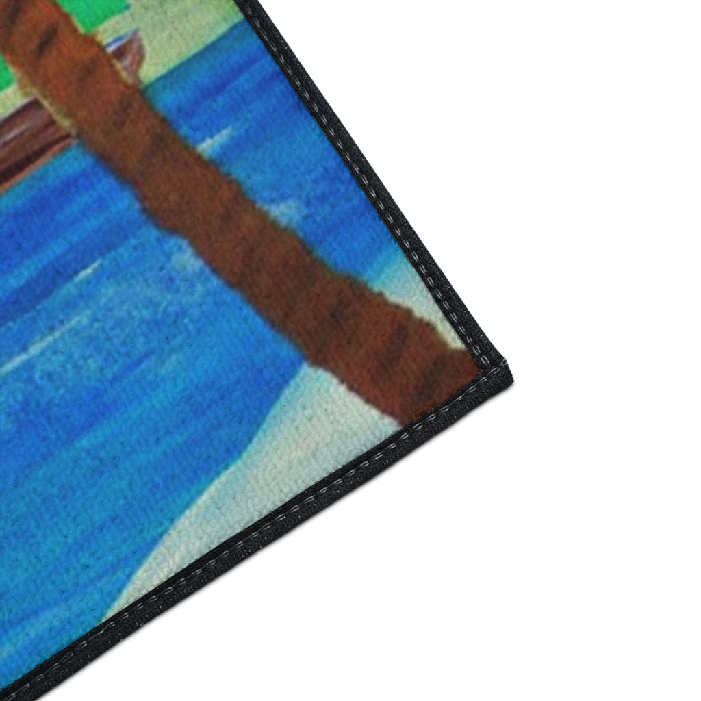 Sailboat Palm Beach Floor Mat — Heavy-Duty Tropical Welcome Mat