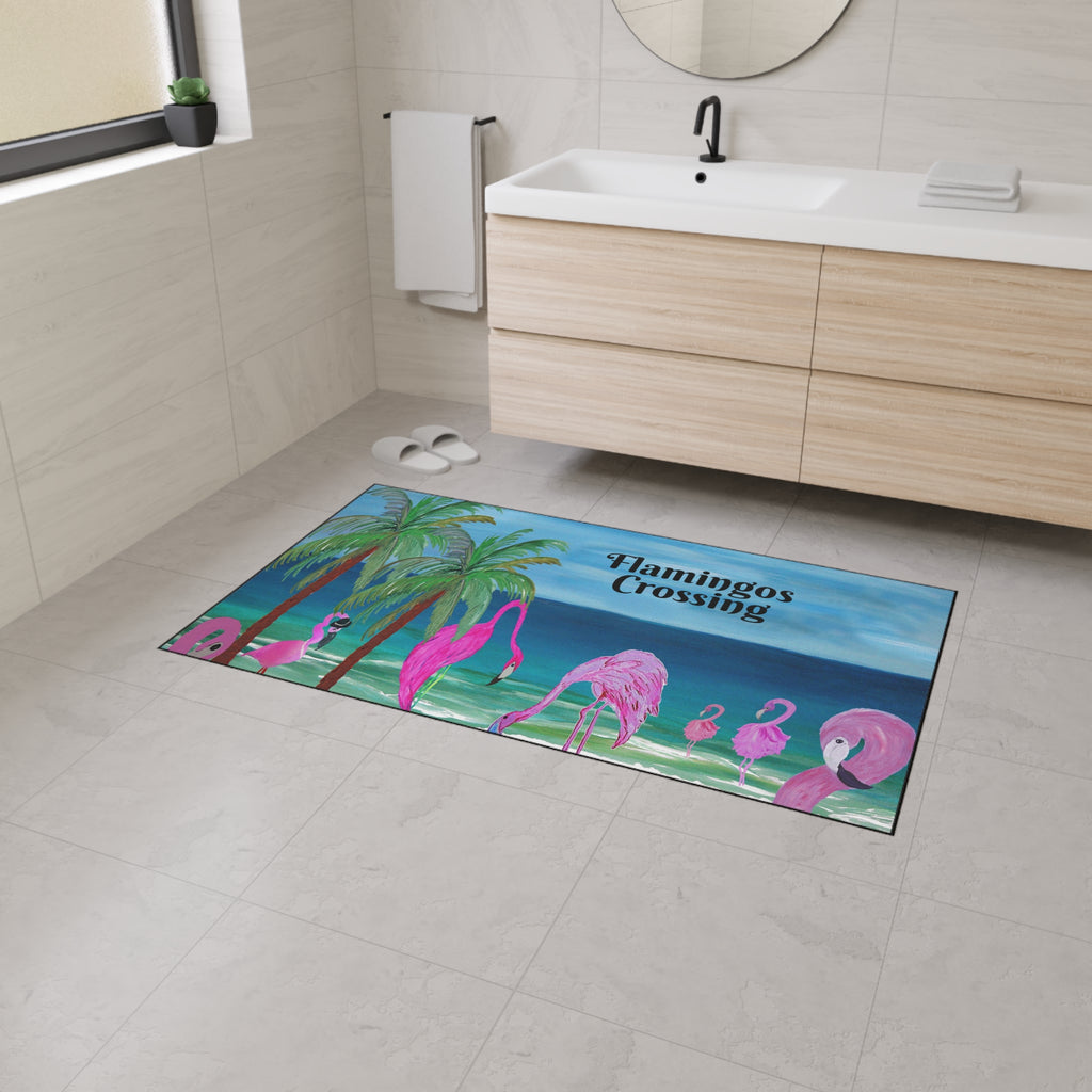Flamingos Crossing Beach Mat — Heavy Duty Floor Mat