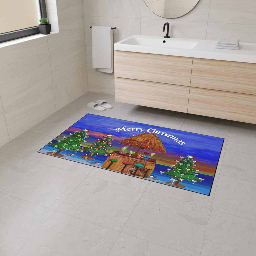 Merry Christmas Tropical Tiki Floor Mat — Heavy Duty Holiday Doormat