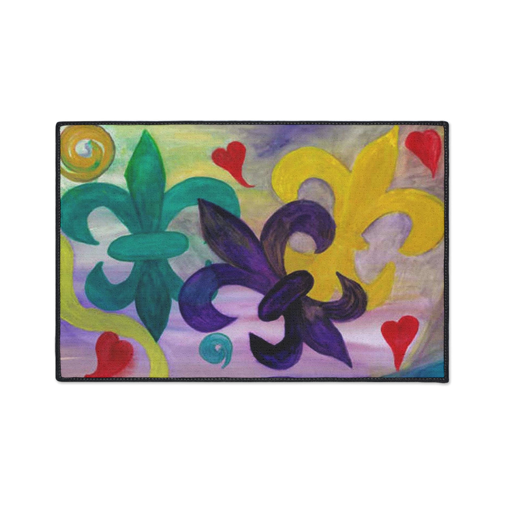 Mardi Gras Fleur-de-Lis Heavy Duty Floor Mat — Colorful Hearts & Fleur Design