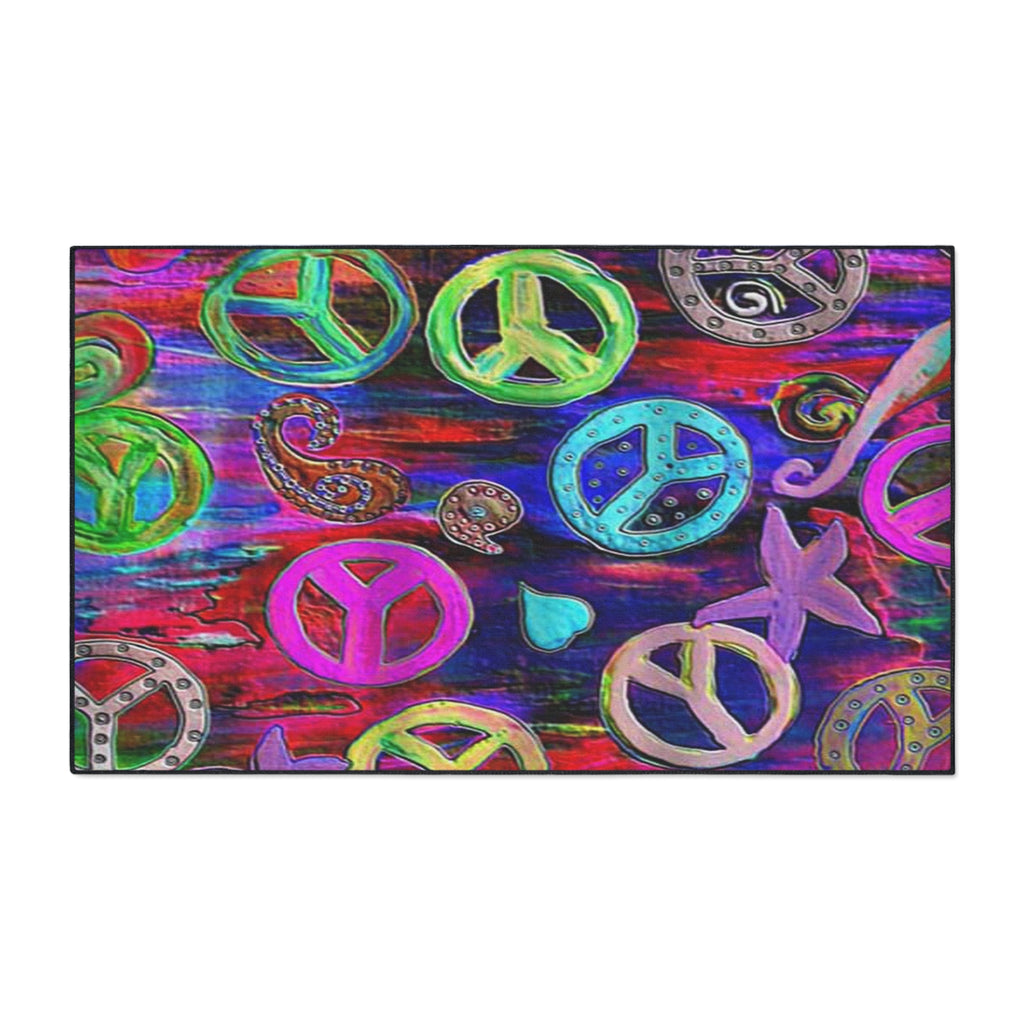 Vibrant Peace Signs Heavy Duty Floor Mat — Colorful Boho Entry Rug