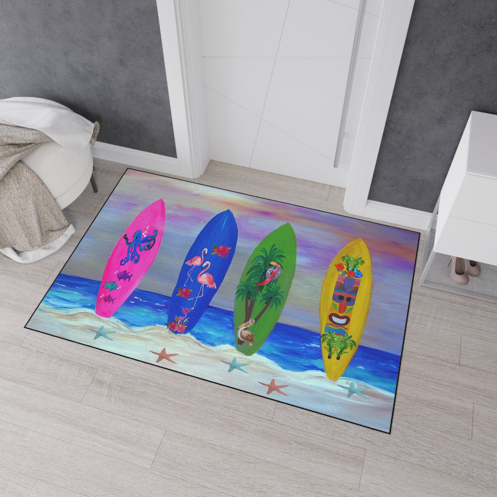 Tropical Surfboard Beach Mat — Heavy Duty Floor Mat with Colorful Surf Art